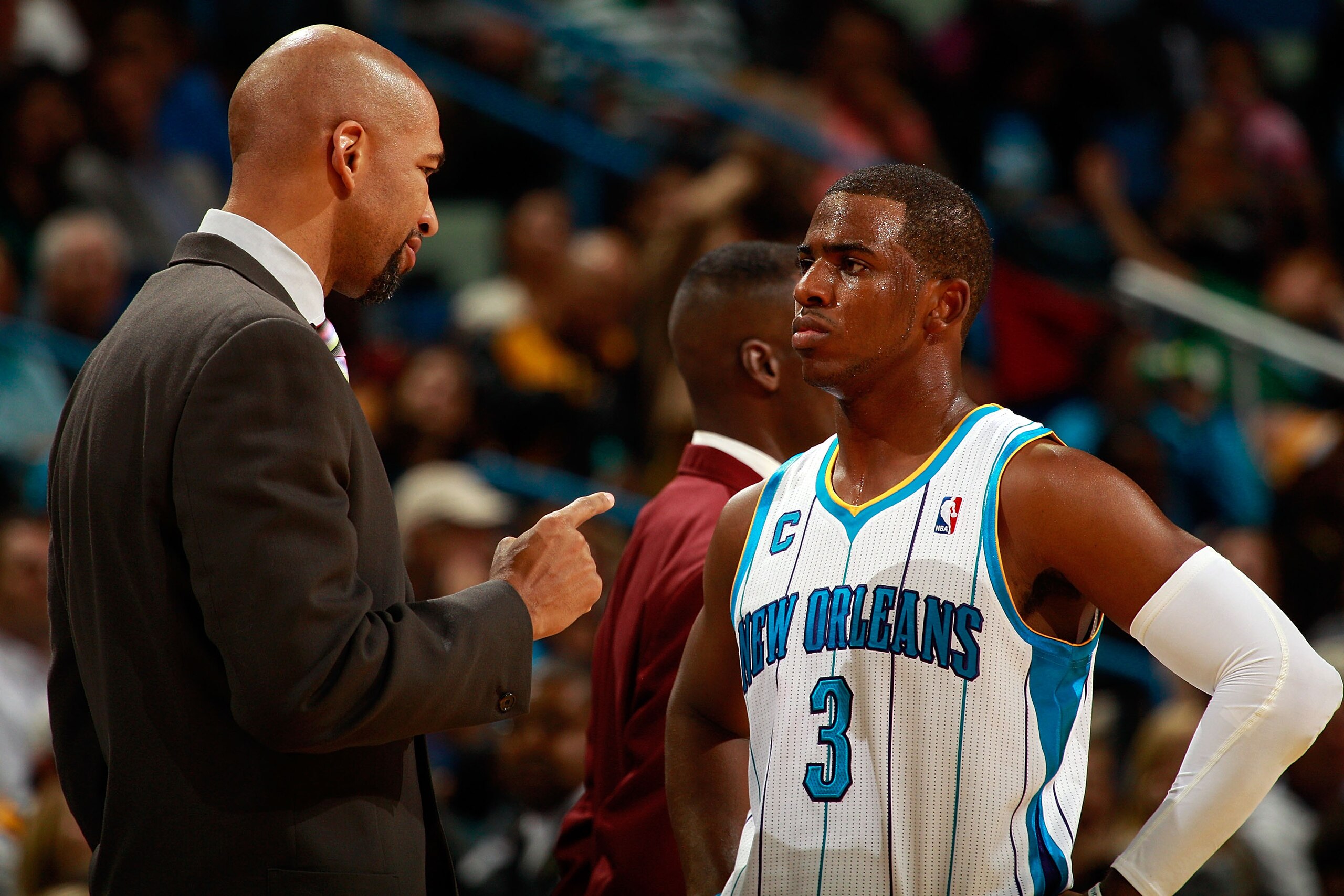 NEW ORLEANS, LA - DECEMBER 08: Head coach Monty Williams talks with Chris Paul #3 of the New Orleans Hornets during the game between the Detroit Pistons at the New Orleans Arena on December 8, 2010 in New Orleans, Louisiana. NOTE TO USER: User expressly NEW ORLEANS, LA - DECEMBER 08: Head coach Monty Williams talks with Chris Paul #3 of the New Orleans Hornets during the game between the Detroit Pistons at the New Orleans Arena on December 8, 2010 in New Orleans, Louisiana. NOTE TO USER: User expressly