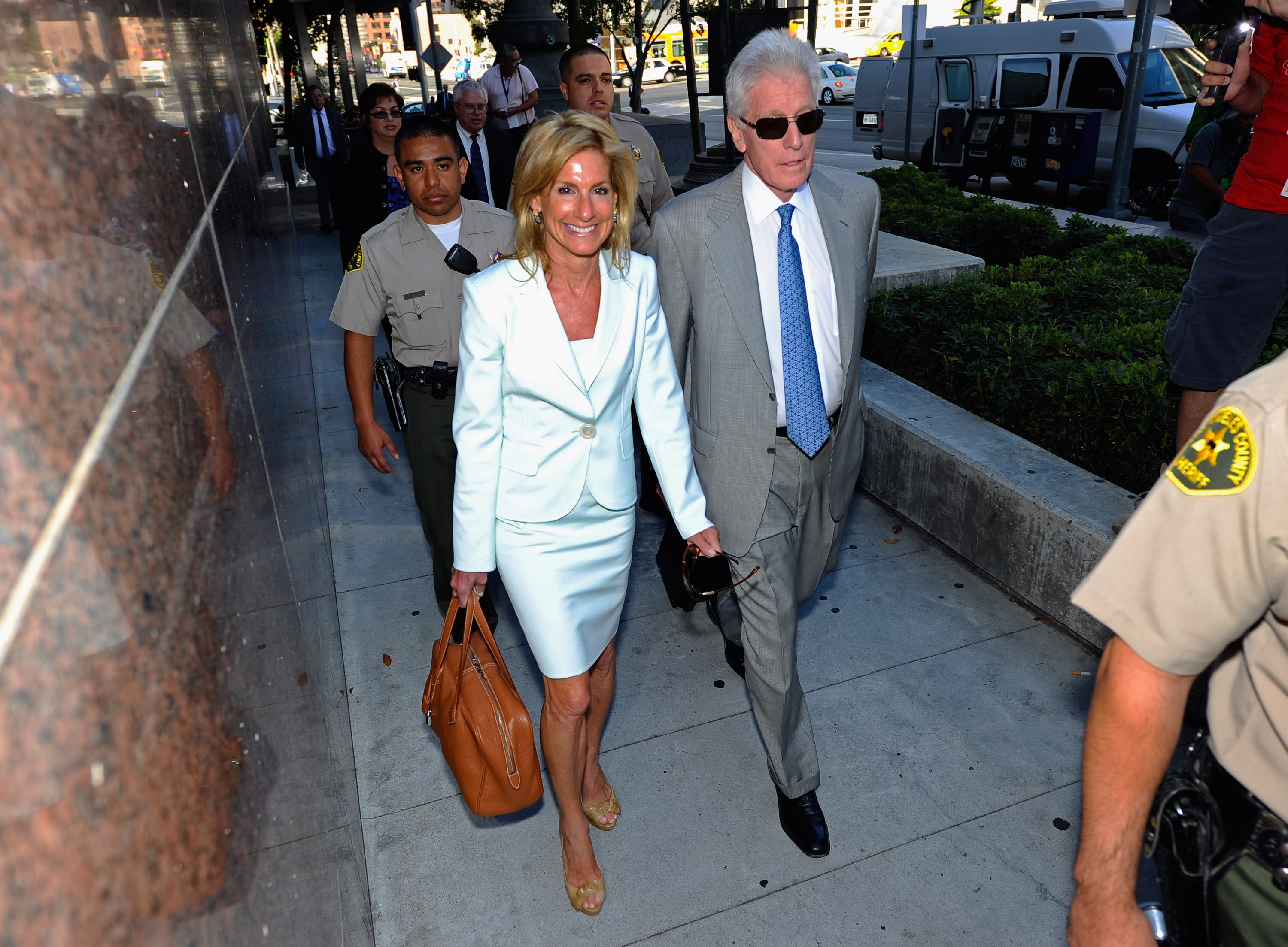 LOS ANGELES, CA - AUGUST 31:  Jamie McCourt (L), Former Los Angeles Dodgers CEO, arrives with her attorney, Dennis Wasser at Los Angeles County Superior Court for day two of a non-jury divorce trial on August 31, 2010 in Los Angeles, California. The trial