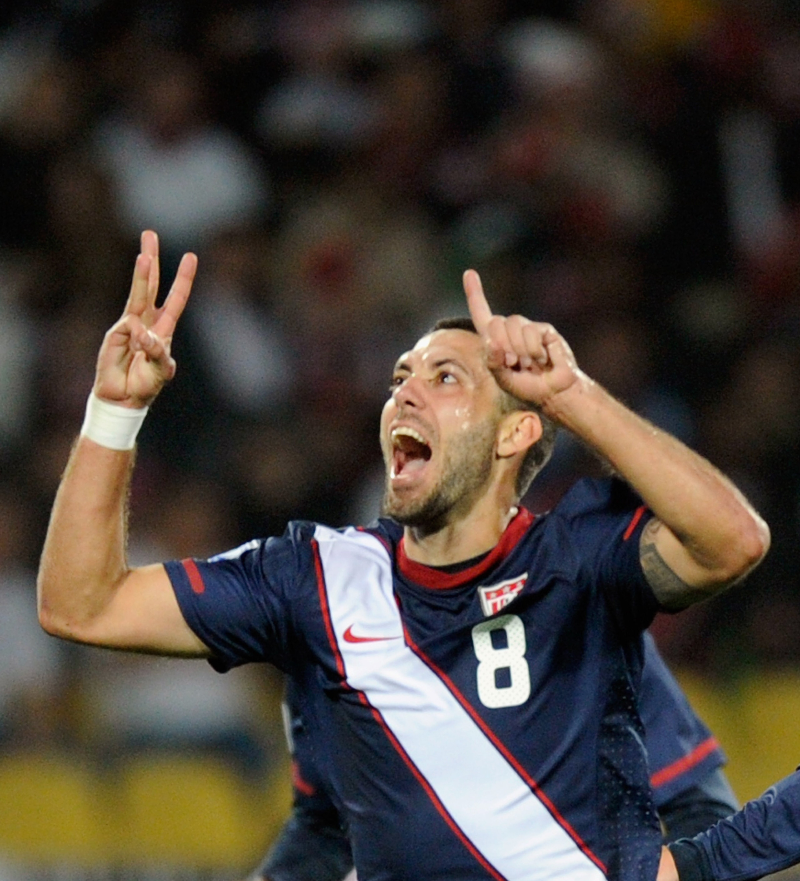 RUSTENBURG, SOUTH AFRICA - JUNE 12: Clint Dempsey of the United States celebrates his goal during the 2010 FIFA World Cup South Africa Group C match between England and USA at the Royal Bafokeng Stadium on June 12, 2010 in Rustenburg, South Africa. (Photo RUSTENBURG, SOUTH AFRICA - JUNE 12: Clint Dempsey of the United States celebrates his goal during the 2010 FIFA World Cup South Africa Group C match between England and USA at the Royal Bafokeng Stadium on June 12, 2010 in Rustenburg, South Africa. (Photo