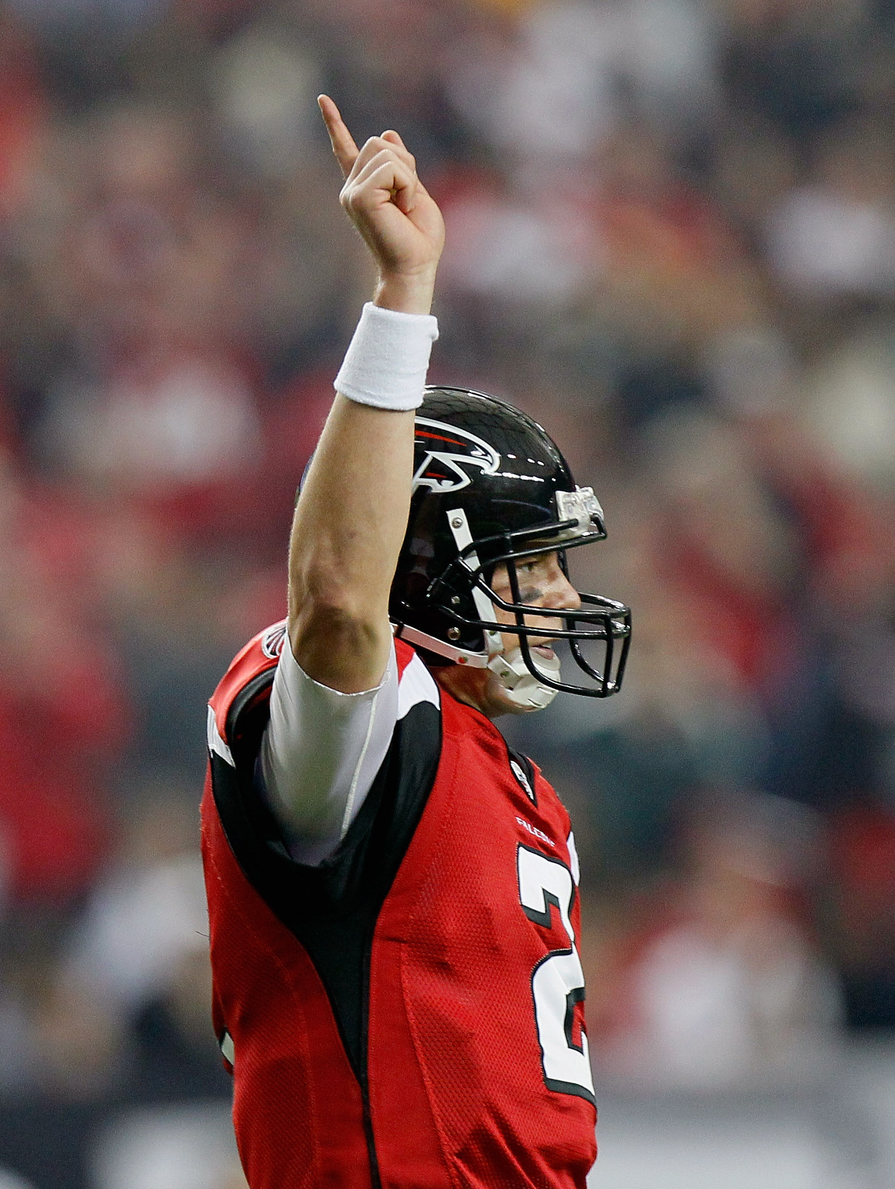 ATLANTA - NOVEMBER 28:  Quarterback Matt Ryan #2 of the Atlanta Falcons reacts after watching a replay during the game against the Green Bay Packers at Georgia Dome on November 28, 2010 in Atlanta, Georgia.  (Photo by Kevin C. Cox/Getty Images)