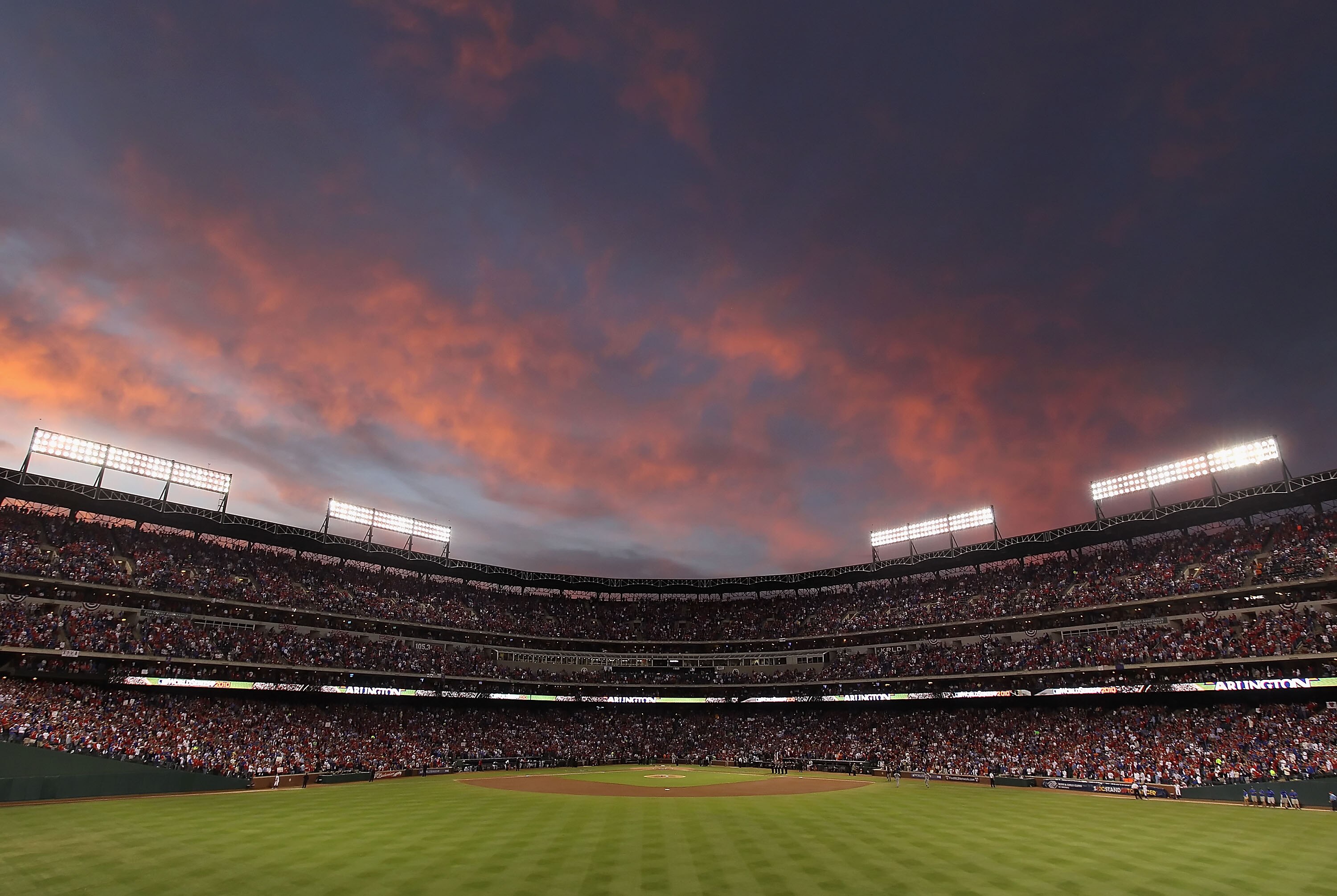 ARLINGTON, TX - NOVEMBER 01:  General view of  Rangers Ballpark before Game Five of the 2010 MLB World Series between the San Francisco Giants and the Texas Rangers on November 1, 2010 in Arlington, Texas.  The Giants defeated the Rangers 3-1 to win the W