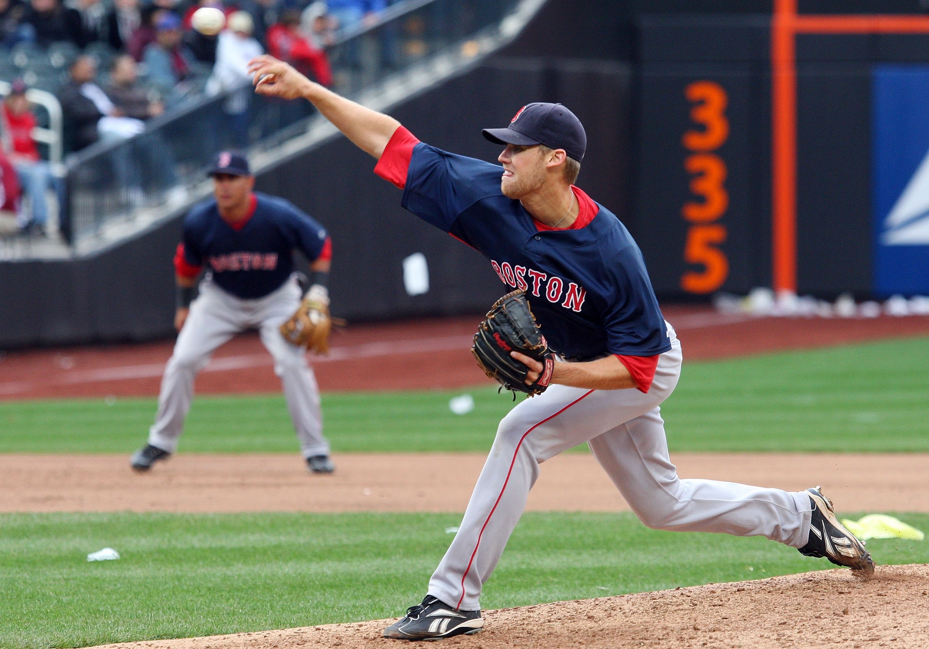 NEW YORK - APRIL 04:  Daniel Bard #72 of the Boston Red Sox throws a pitch against the New York Mets on April 4, 2009 at Citi Field in the Flushing neighborhood of the Queens borough of New York City. The Red Sox defeated the Mets 9-3.  (Photo by Jim McIs