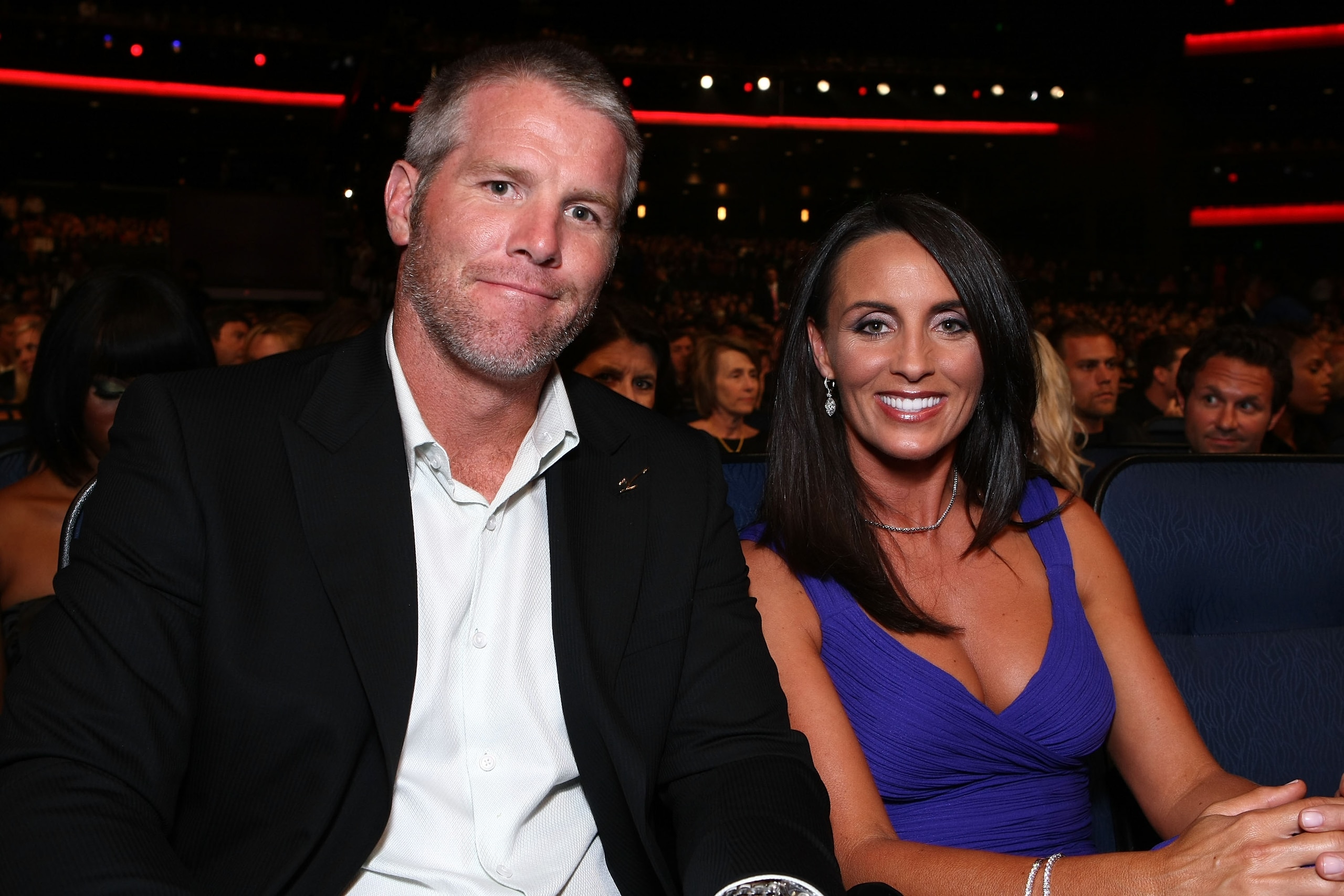 LOS ANGELES, CA - JULY 16:  NFL athlete Brett Favre and wife Deanna Favre attend the 2008 ESPY Awards held at NOKIA Theatre L.A. LIVE on July 16, 2008 in Los Angeles, California.  The 2008 ESPYs will air on Sunday, July 20 at 9PM ET on ESPN.  (Photo by Al