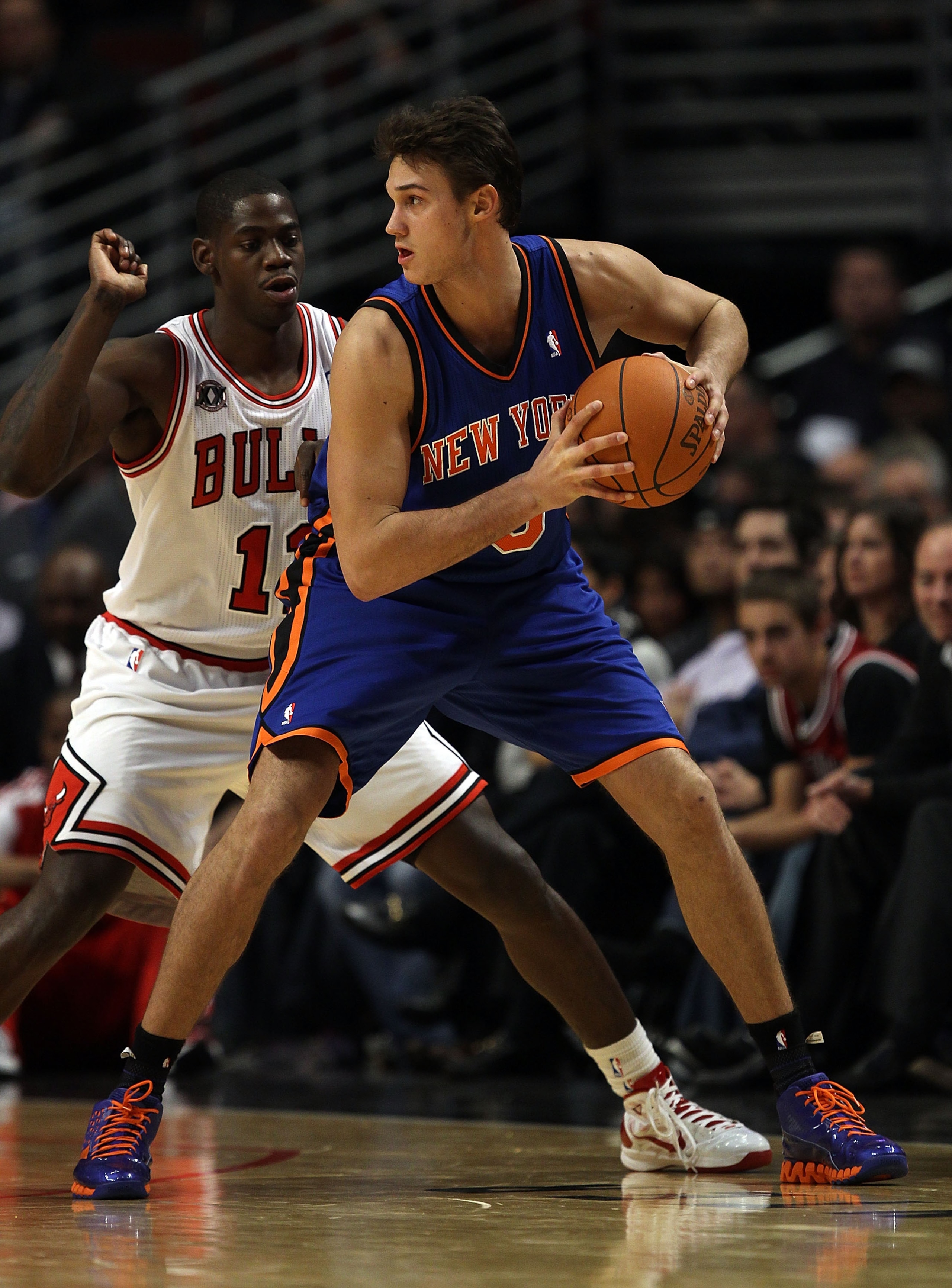 CHICAGO - NOVEMBER 04: Danilo Gallinari #8 of the New York Knicks looks to pass under pressure from Ronnie Brewer #11 of the Chicago Bulls at the United Center on November 4, 2010 in Chicago, Illinois. The Knicks defeated the Bulls 120-112. NOTE TO USER: CHICAGO - NOVEMBER 04: Danilo Gallinari #8 of the New York Knicks looks to pass under pressure from Ronnie Brewer #11 of the Chicago Bulls at the United Center on November 4, 2010 in Chicago, Illinois. The Knicks defeated the Bulls 120-112. NOTE TO USER: