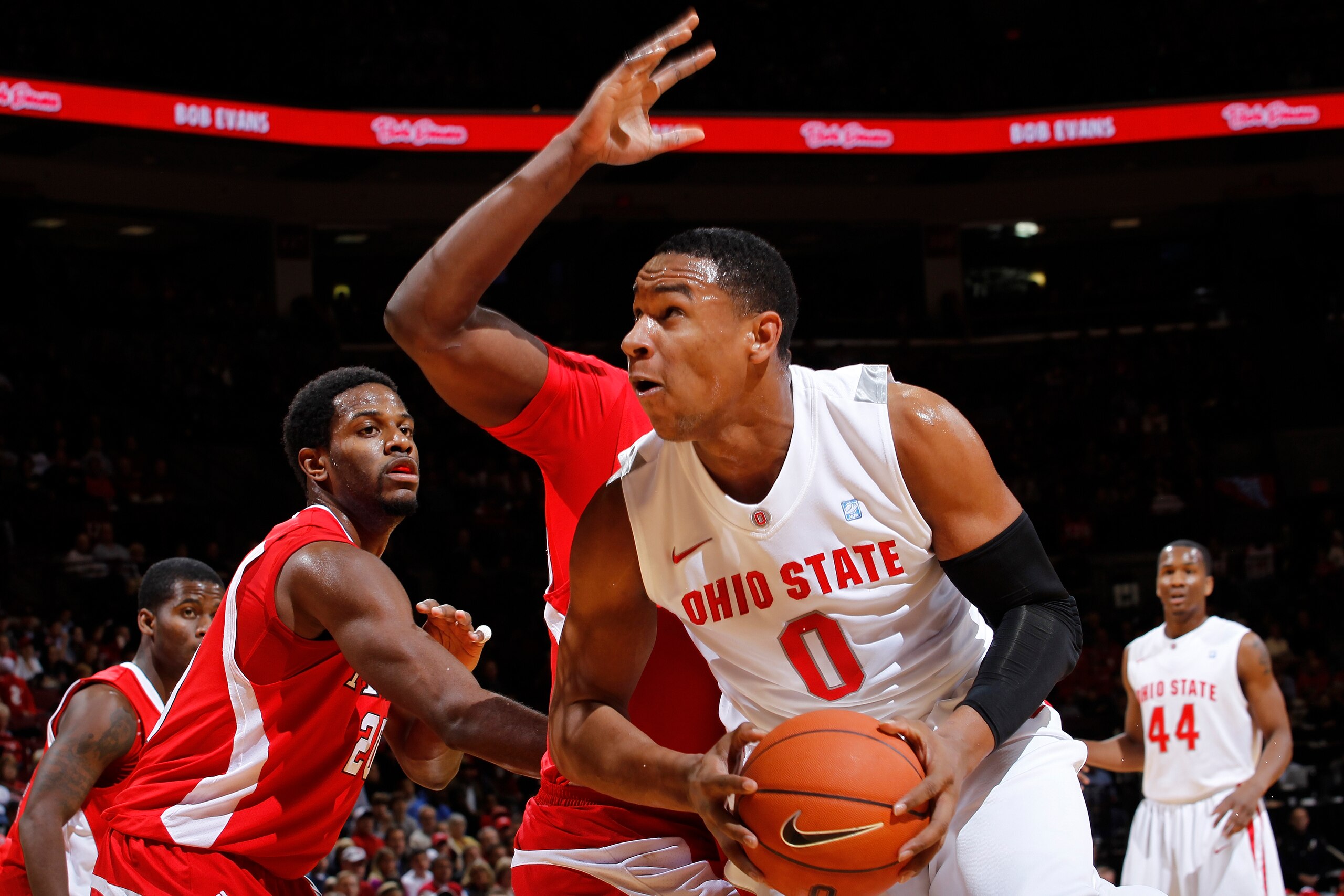 COLUMBUS, OH - NOVEMBER 26: Jared Sullinger #0 of the Ohio State Buckeyes looks to the basket against the Miami RedHawks at Value City Arena on November 26, 2010 in Columbus, Ohio. Ohio State won 66-45. (Photo by Joe Robbins/Getty Images)