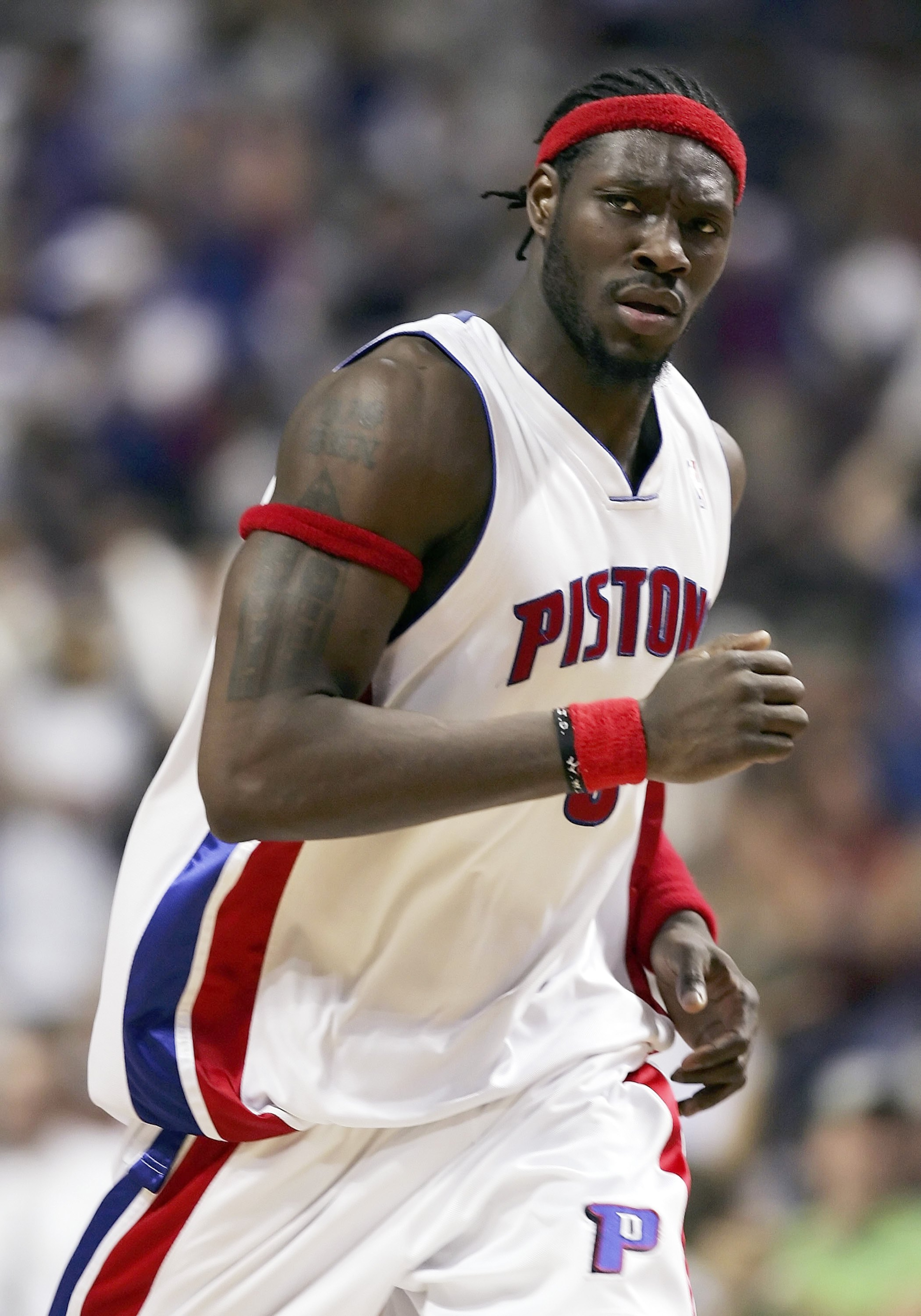 AUBURN HILLS, MI - MAY 31:  Ben Wallace #3 of the Detroit Pistons runs during a game against the Miami Heat in game five of the Eastern Conference Finals during the 2006 NBA Playoffs on May 31, 2006 at the Palace of Auburn Hills in Auburn Hills, Michigan.