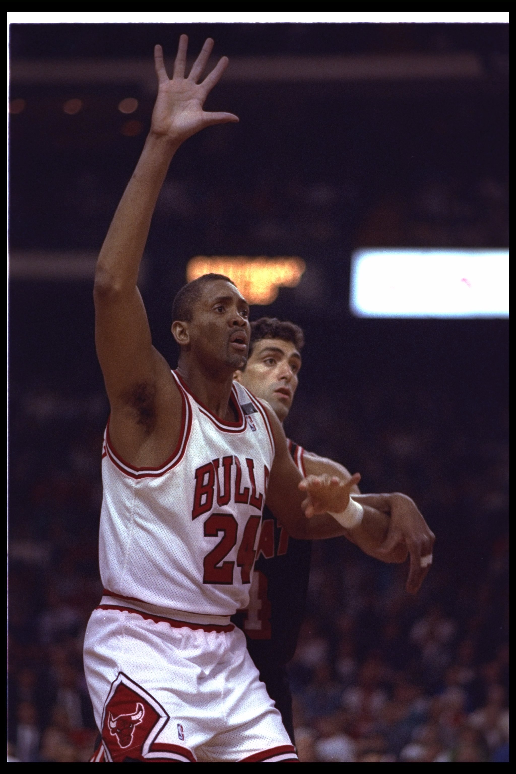 24 Apr 1992:  Center Bill Cartwright of the Chicago Bulls looks for the ball during a first round playoff game against the Miami Heat at the Miami Arena in Miami, Florida. Mandatory Credit: Jonathan Daniel  /Allsport