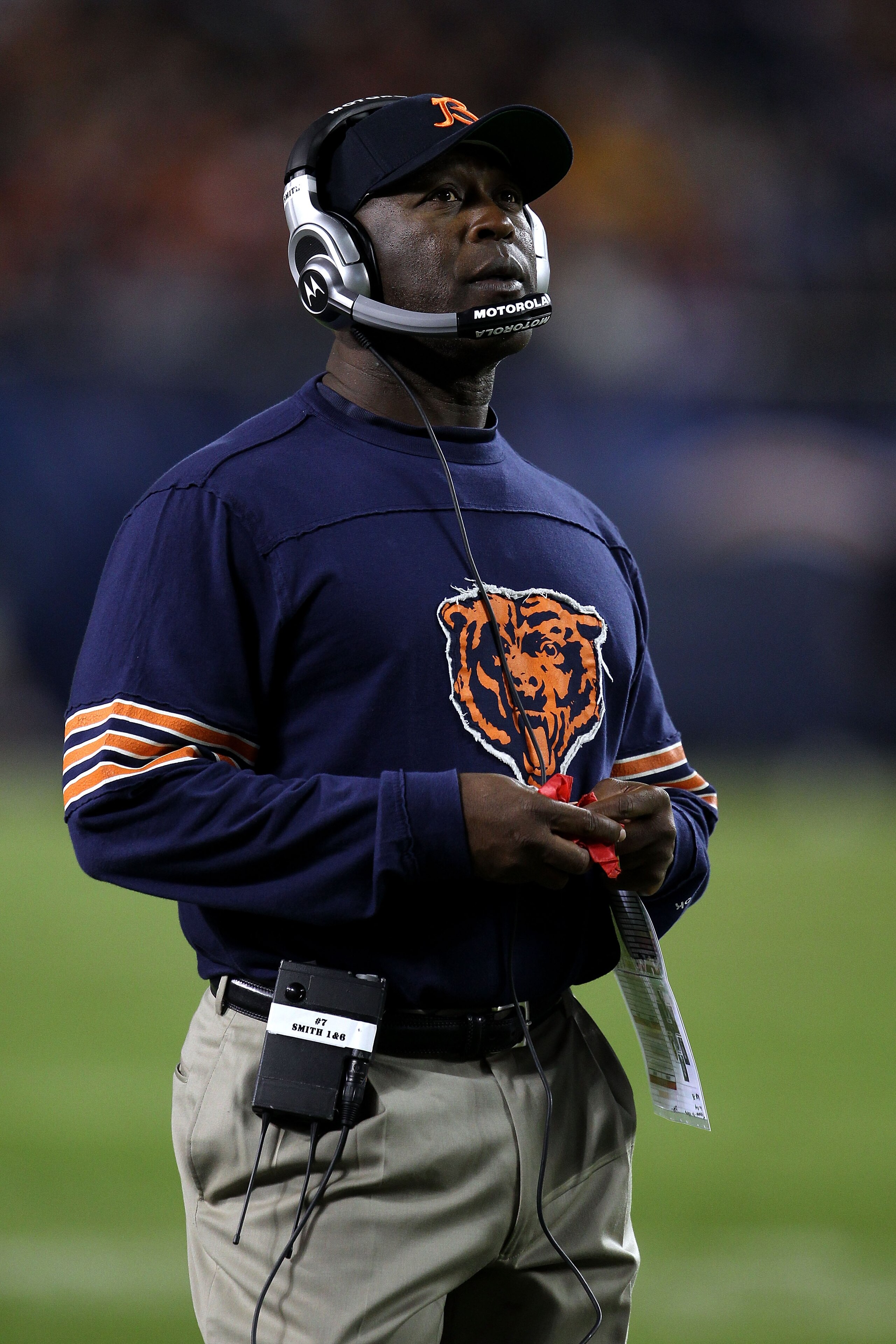 CHICAGO - SEPTEMBER 27:  Head coach Lovie Smith of the Chicago Bears looks on against the Green Bay Packers at Soldier Field on September 27, 2010 in Chicago, Illinois.  (Photo by Jonathan Daniel/Getty Images)