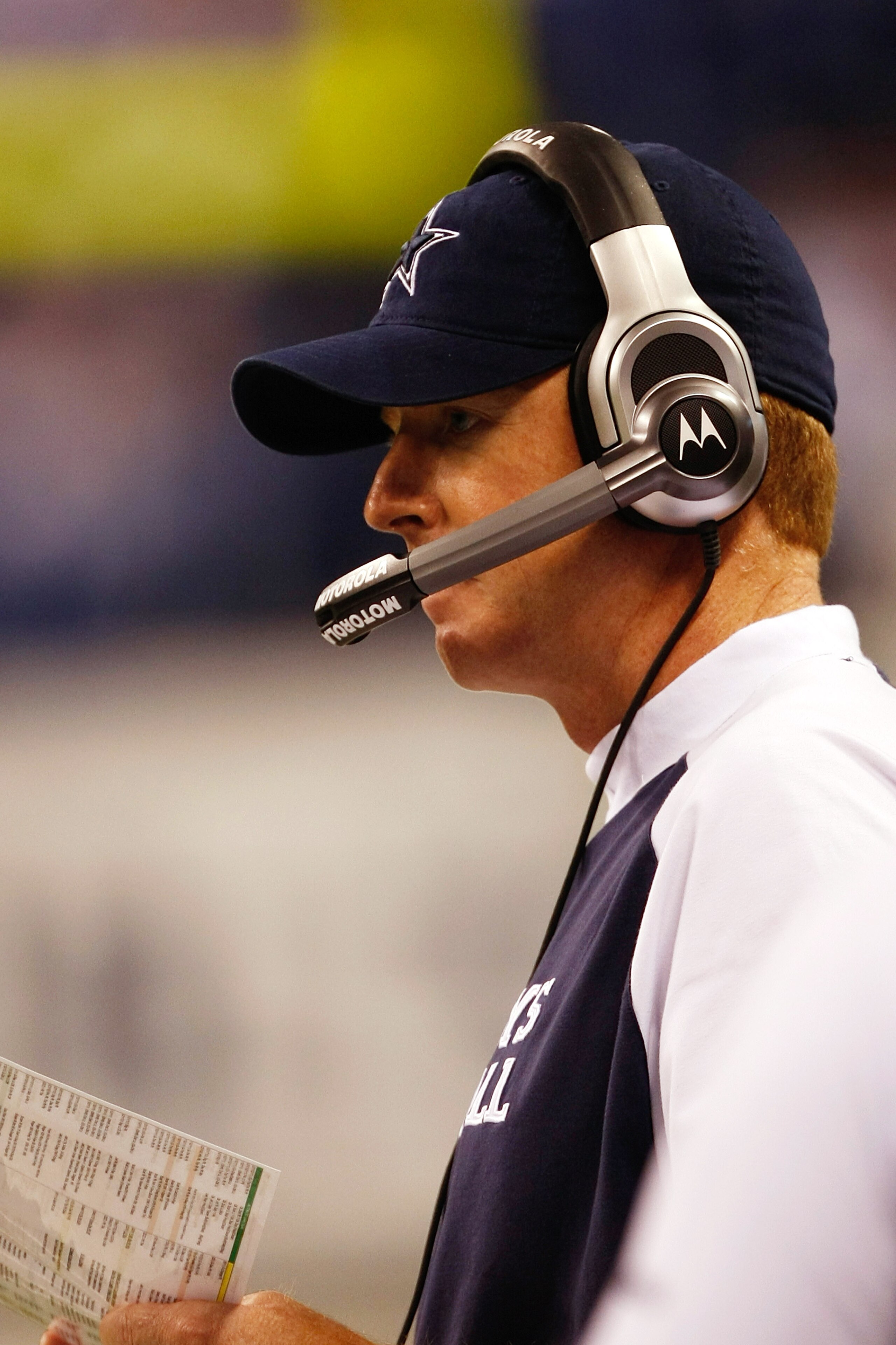 INDIANAPOLIS, IN - DECEMBER 05: Jason Garrett of the Dallas Cowboys looks on against the Indianapolis Colts at Lucas Oil Stadium on December 5, 2010 in Indianapolis, Indiana. The Cowboys defeated the Colts 38-35 in overtime. (Photo by Scott Boehm/Getty I INDIANAPOLIS, IN - DECEMBER 05: Jason Garrett of the Dallas Cowboys looks on against the Indianapolis Colts at Lucas Oil Stadium on December 5, 2010 in Indianapolis, Indiana. The Cowboys defeated the Colts 38-35 in overtime. (Photo by Scott Boehm/Getty I