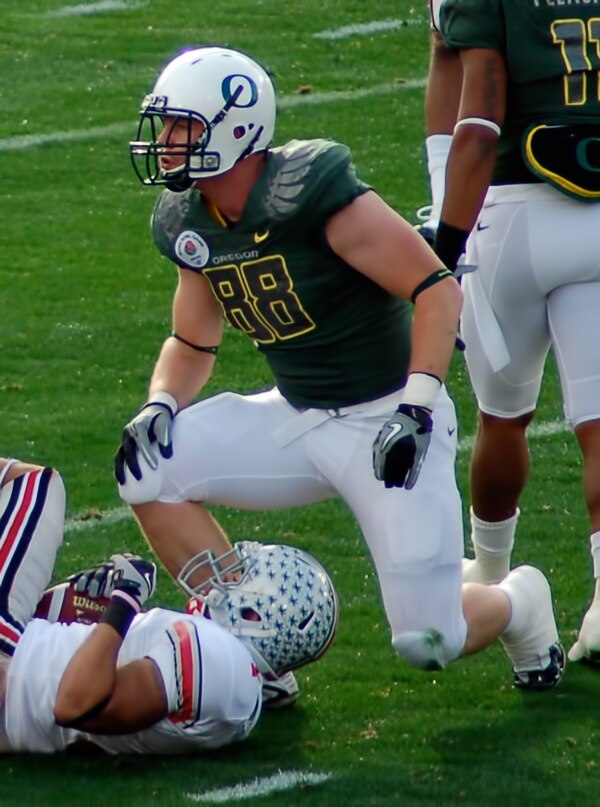 Brandon Bair knocks down Terrelle Pryor in the Rose Bowl, then looks for his girlfriend.  Photo by Joel Conrad Bechtolt