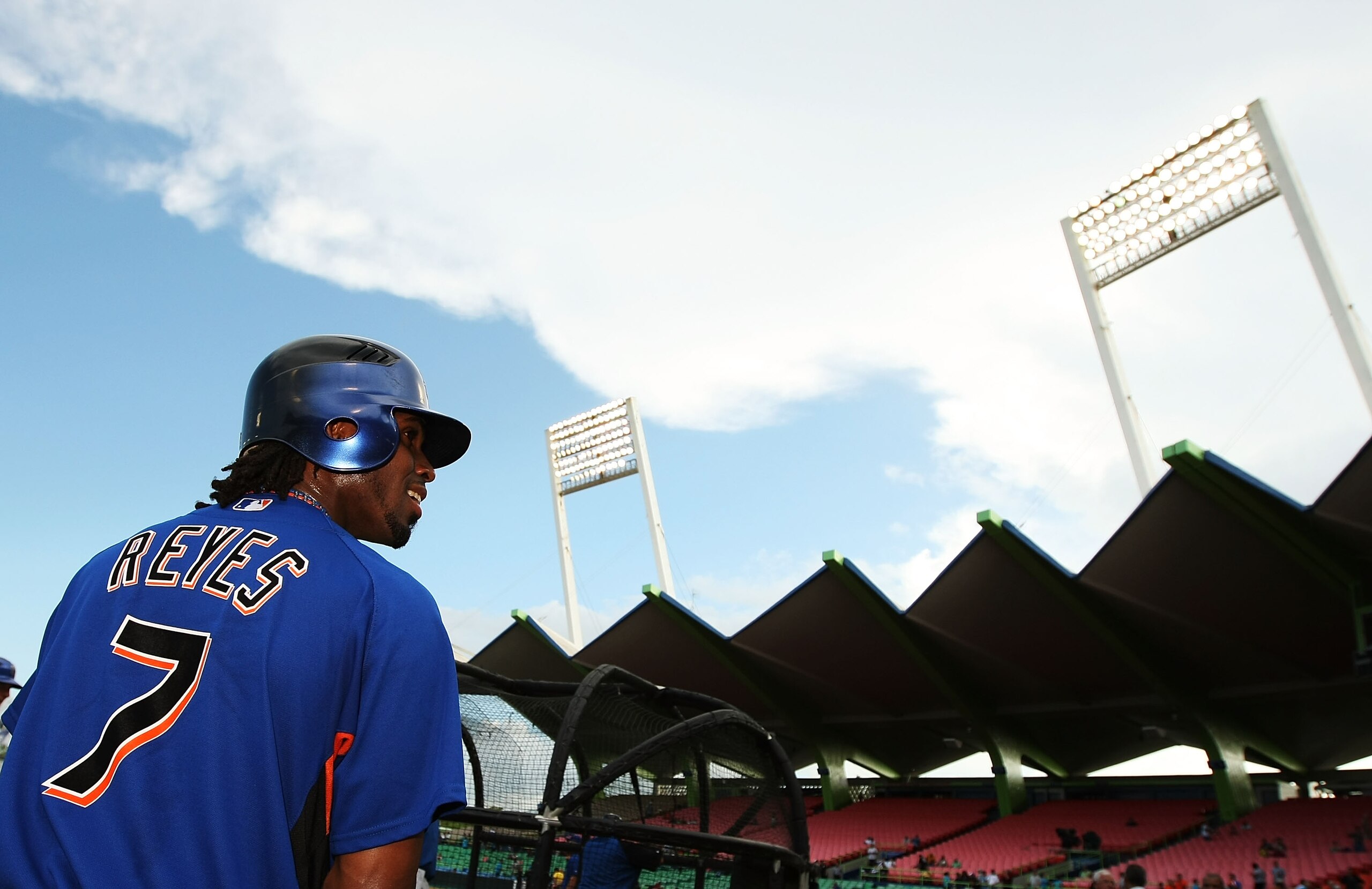 SAN JUAN, PUERTO RICO - JUNE 28:  Jose Reyes #7 of the New York Mets looks on during batting practice before the game against the Florida Marlins during at Hiram Bithorn Stadium on June 28, 2010 in San Juan, Puerto Rico.  (Photo by Al Bello/Getty Images)