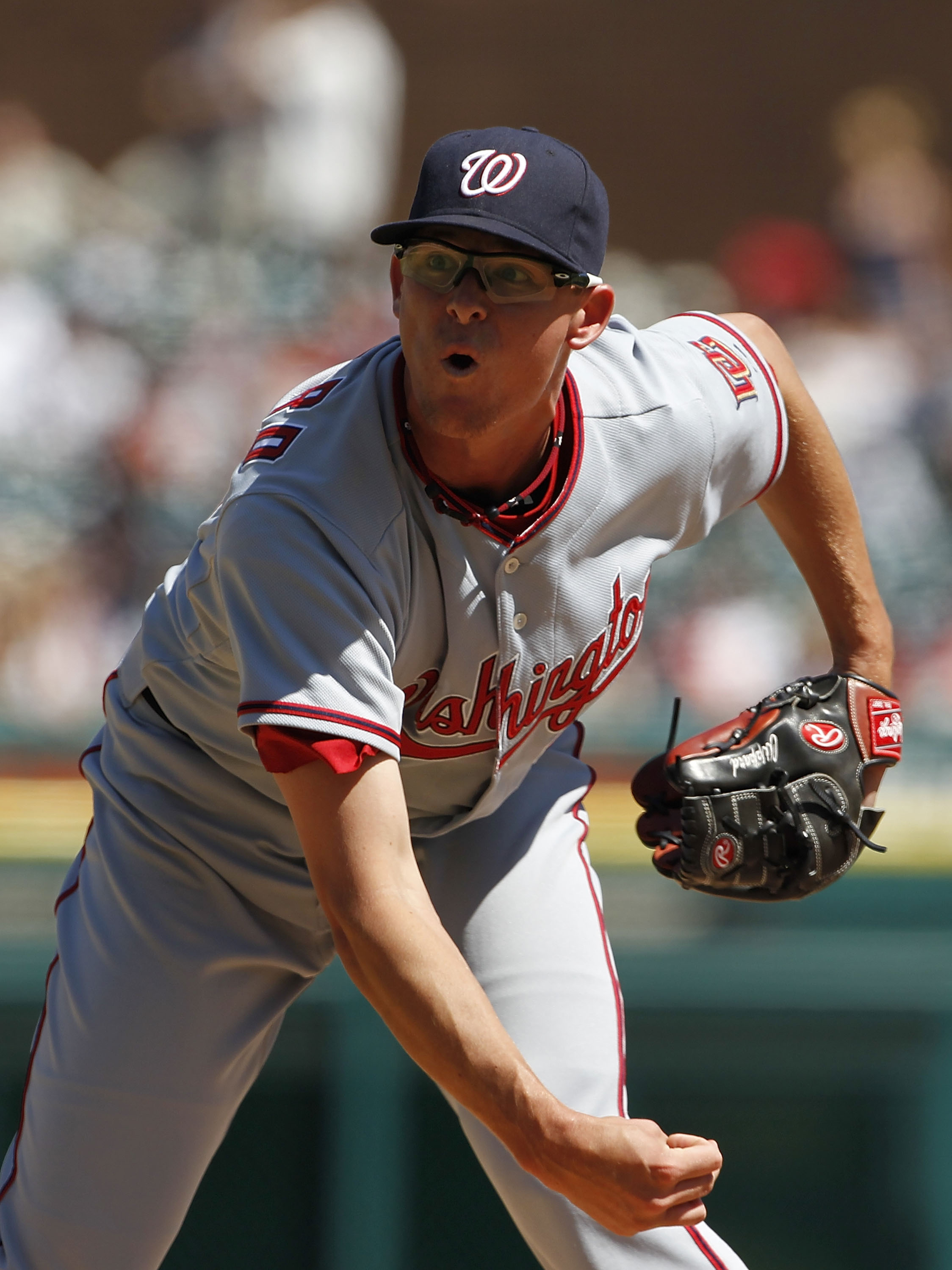DETROIT - JUNE 17:  Tyler Clippard #36 of the Washington Nationals pitches in the seventh during the game against the Detroit Tigers on June 17, 2010 at Comerica Park in Detroit, Michigan. The Tigers defeated the Nationals 8-3.  (Photo by Leon Halip/Getty