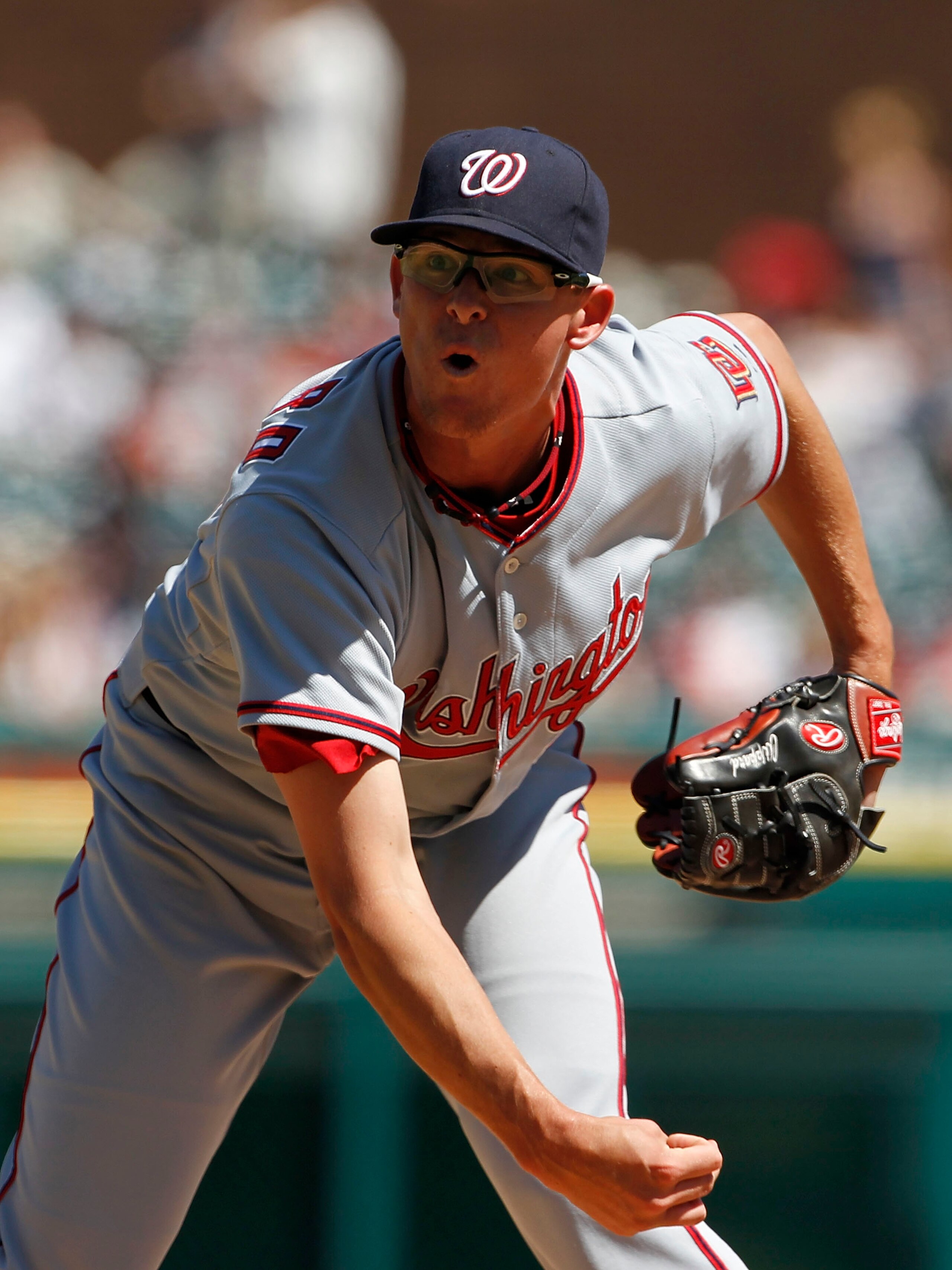DETROIT - JUNE 17:  Tyler Clippard #36 of the Washington Nationals pitches in the seventh during the game against the Detroit Tigers on June 17, 2010 at Comerica Park in Detroit, Michigan. The Tigers defeated the Nationals 8-3.  (Photo by Leon Halip/Getty