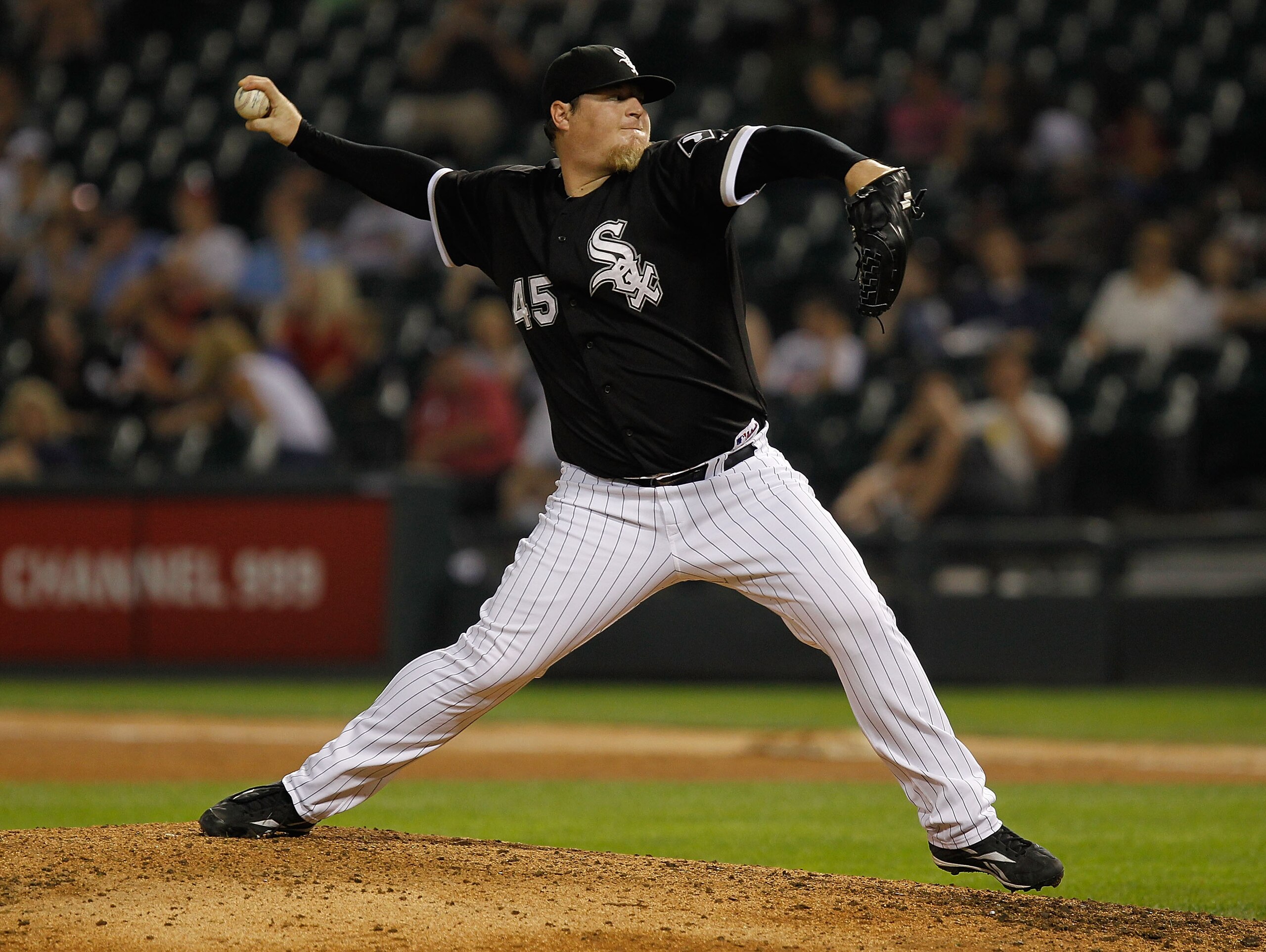 CHICAGO - JULY 07: Bobby Jenks #45 of the Chicago White Sox pitches in the 9th inning against the Los Angeles Angels of Anaheim at U.S. Cellular Field on July 7, 2010 in Chicago, Illinois. The White Sox defeated the Angels 5-2. (Photo by Jonathan Daniel/G CHICAGO - JULY 07: Bobby Jenks #45 of the Chicago White Sox pitches in the 9th inning against the Los Angeles Angels of Anaheim at U.S. Cellular Field on July 7, 2010 in Chicago, Illinois. The White Sox defeated the Angels 5-2. (Photo by Jonathan Daniel/G