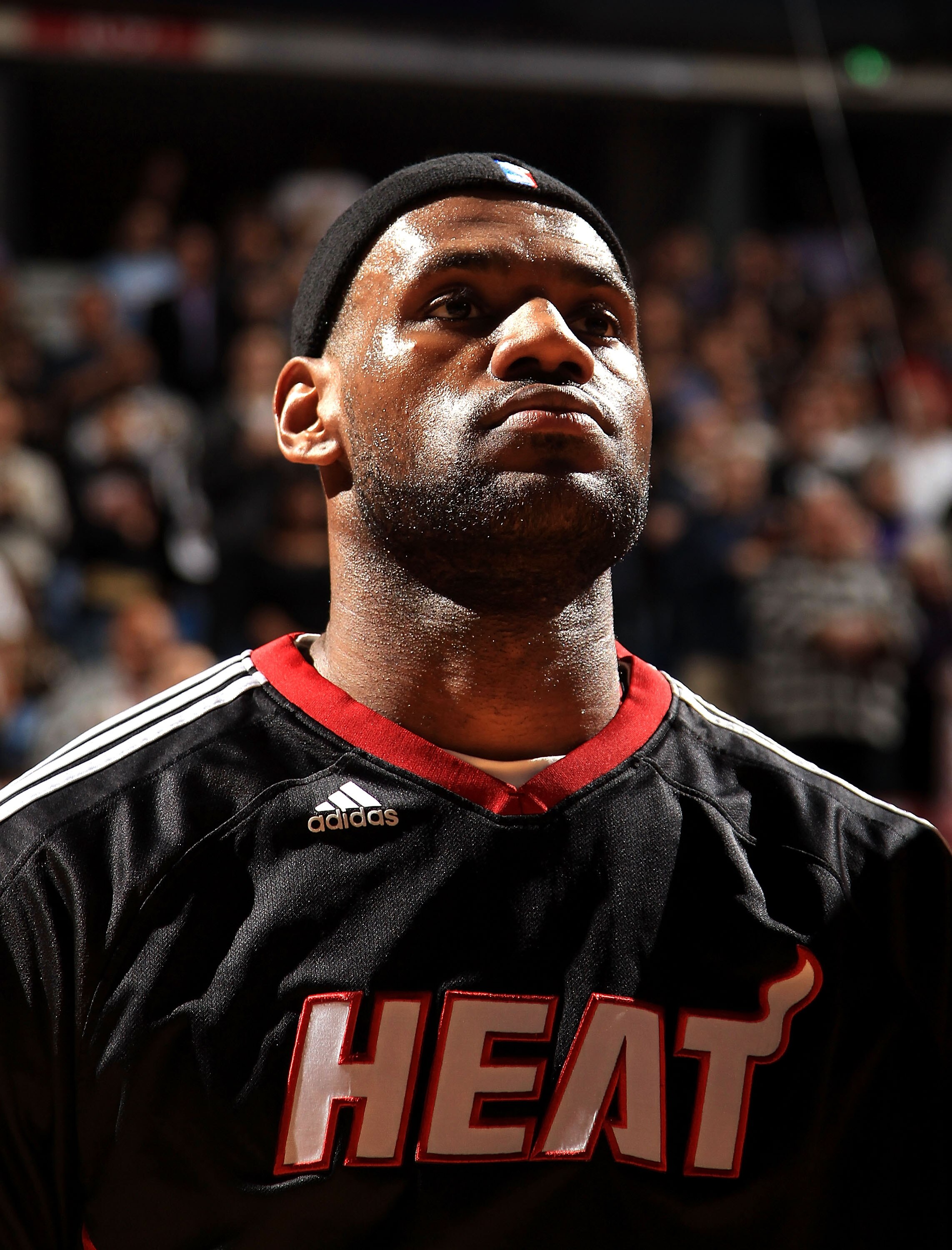 SACRAMENTO, CA - DECEMBER 11:  Lebron James #6 of the Miami Heat stands for the National Anthem before their game against the Sacramento Kings at ARCO Arena on December 11, 2010 in Sacramento, California.  NOTE TO USER: User expressly acknowledges and agr