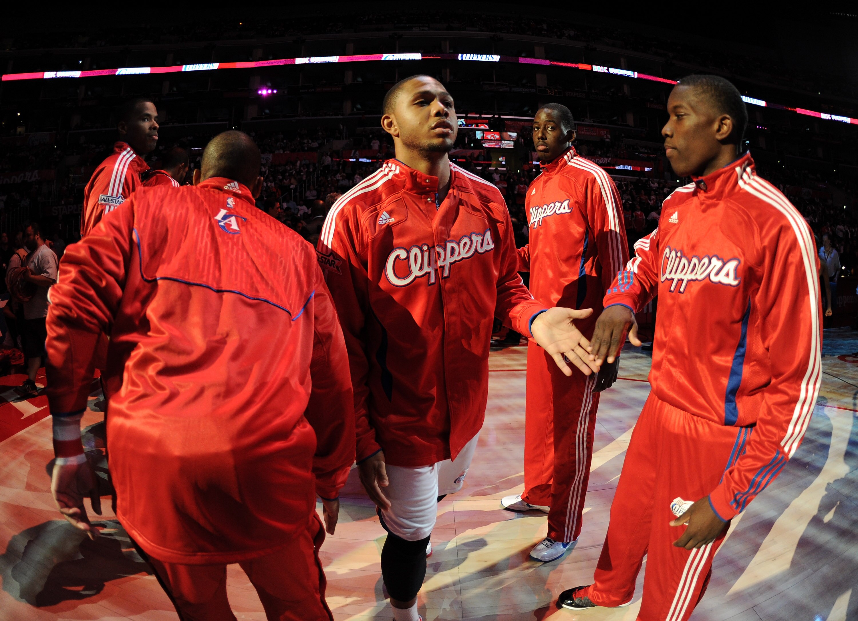 LOS ANGELES, CA - OCTOBER 27:  Eric Gordon #10 of the Los Angeles Clippers is introduced to the crowd before the game between the Portland Trail Blazers at Staples Center on October 27, 2010 in Los Angeles, California. NOTE TO USER: User expressly acknowl