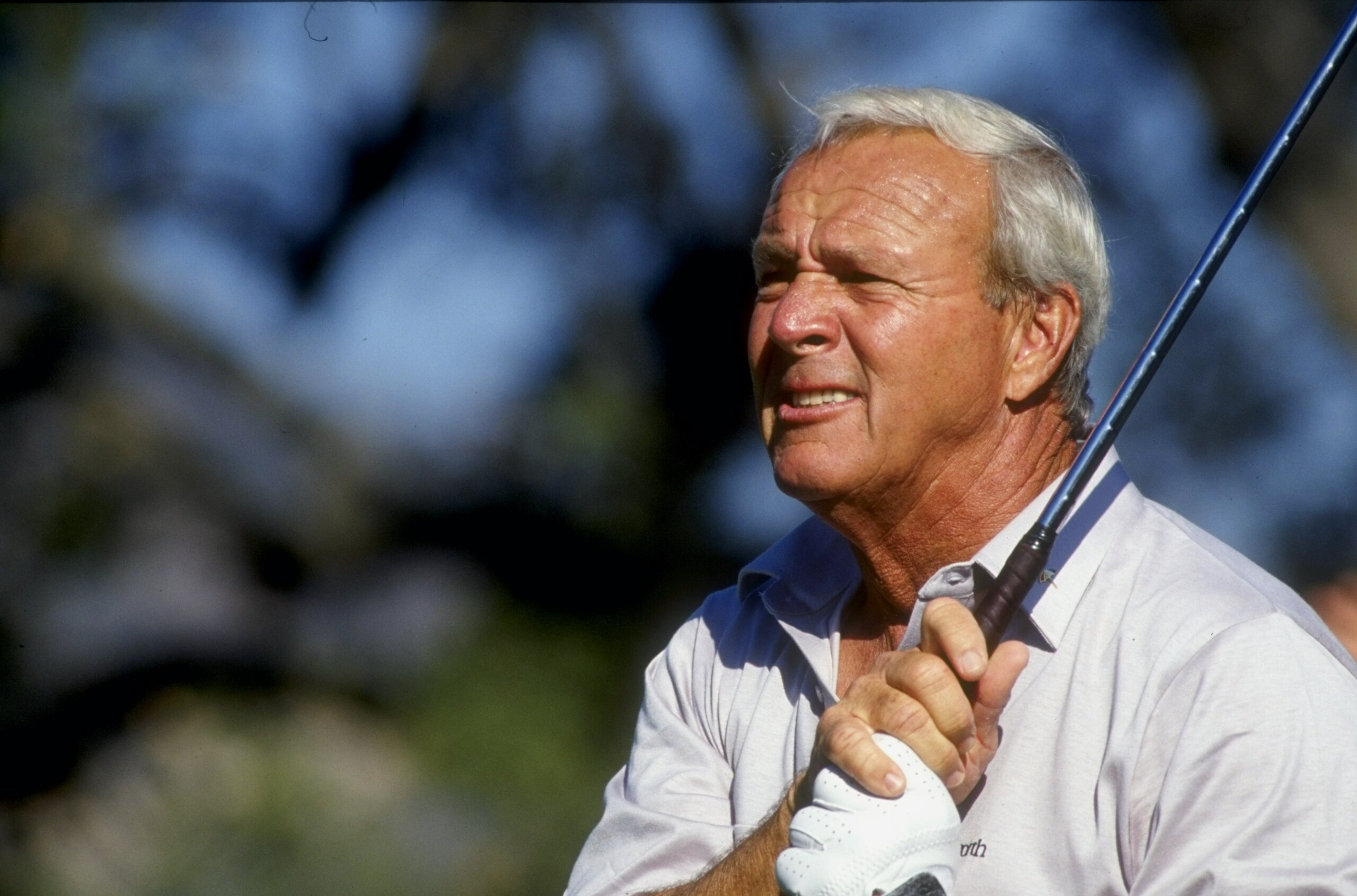 1990:  Arnold Palmer watches his shot during the 1990 RMCC Invitational at the Sherwood Country Club in Thousand Oaks, California. Mandatory Credit: Stephen Dunn  /Allsport