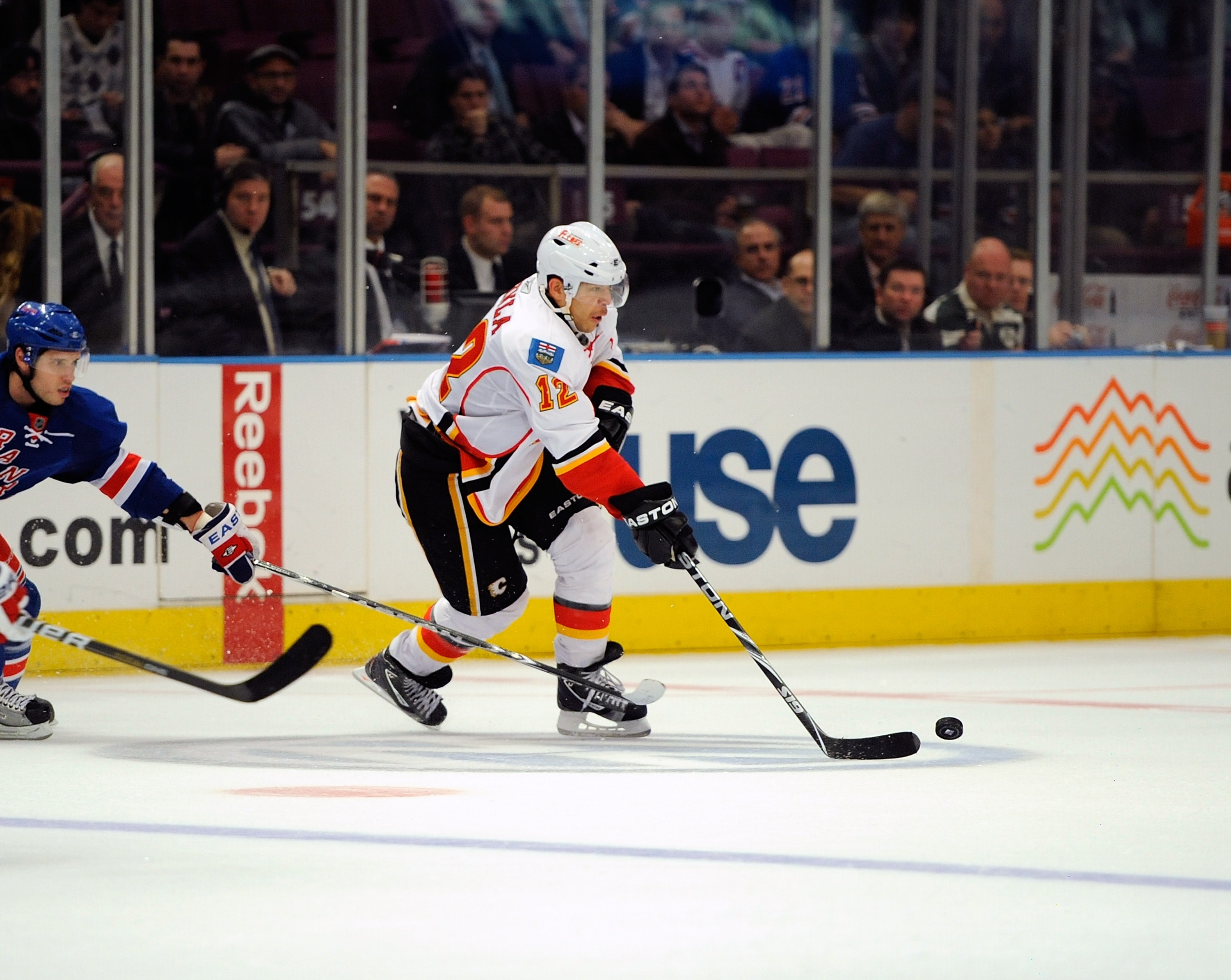 NEW YORK - NOVEMBER 22: Jerome Iginla #12 of the Calgary Flames in action against the New York Rangers  on November 22, 2010 at Madison Square Garden in New York City.  (Photo by Lou Capozzola/Getty Images)