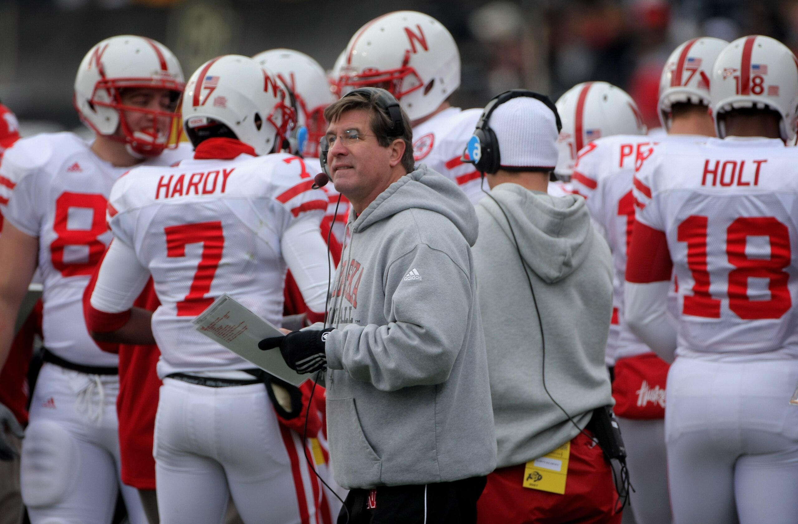 BOULDER, CO - NOVEMBER 23:  Head coach Bill Callahan leads the Nebraska Cornhuskers against the Colorado Buffaloes during Big 12 College Football action at Folsom Field on November 23, 2007 in Boulder, Colorado. Colorado defeated Nebraska 65-51.  (Photo b