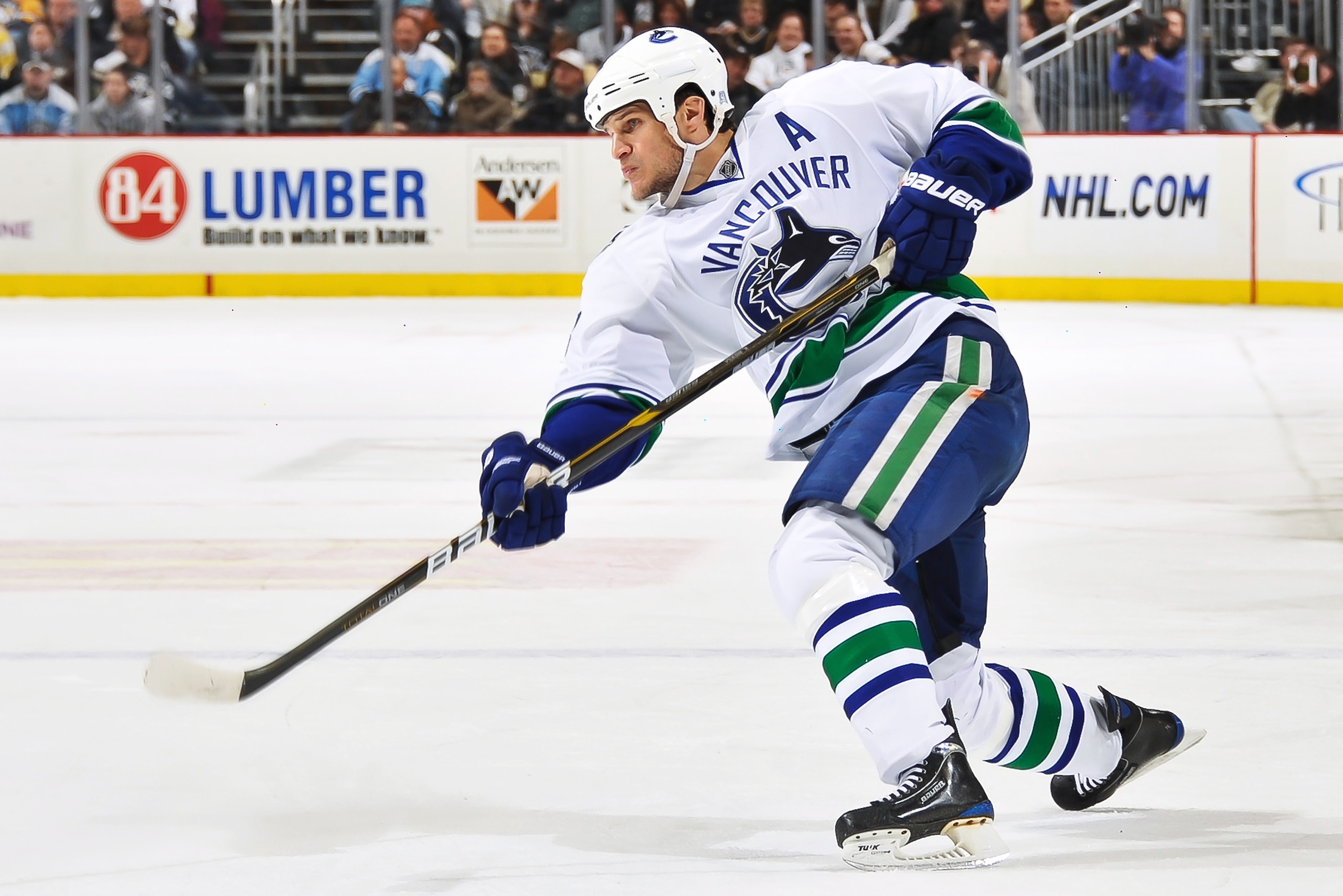 PITTSBURGH - NOVEMBER 17: Kevin Bieksa #3 of the Vancouver Canucks skates against the Pittsburgh Penguins on November 17, 2010 at Consol Energy Center in Pittsburgh, Pennsylvania. (Photo by Jamie Sabau/Getty Images) PITTSBURGH - NOVEMBER 17: Kevin Bieksa #3 of the Vancouver Canucks skates against the Pittsburgh Penguins on November 17, 2010 at Consol Energy Center in Pittsburgh, Pennsylvania. (Photo by Jamie Sabau/Getty Images)
