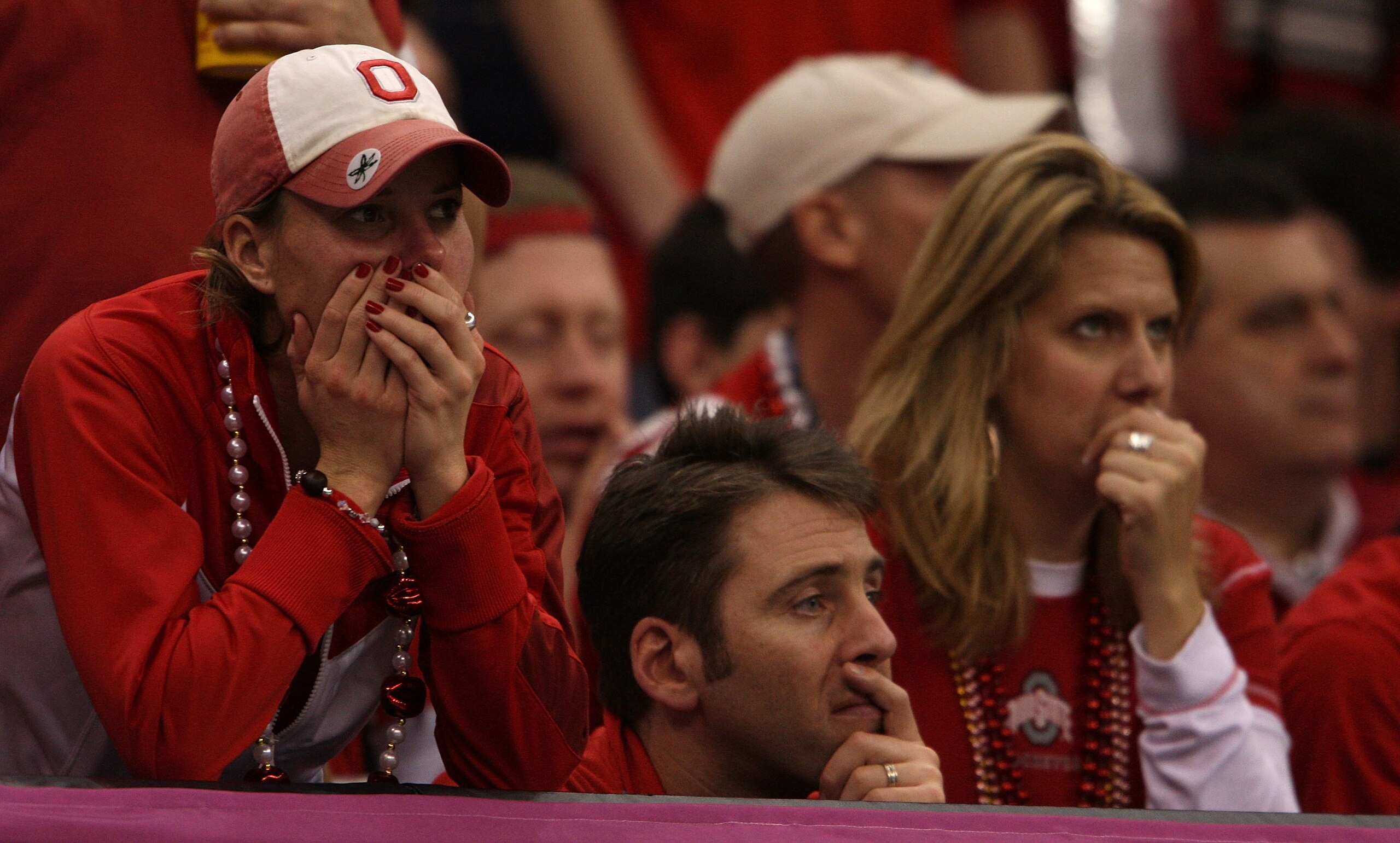 NEW ORLEANS - JANUARY 07:  An Ohio State Buckeye fan watches as the clock ticks down on their 38-24 loss to the Louisiana State University Tigers in the AllState BCS National Championship on January 7, 2008 at the Louisiana Superdome in New Orleans, Louis