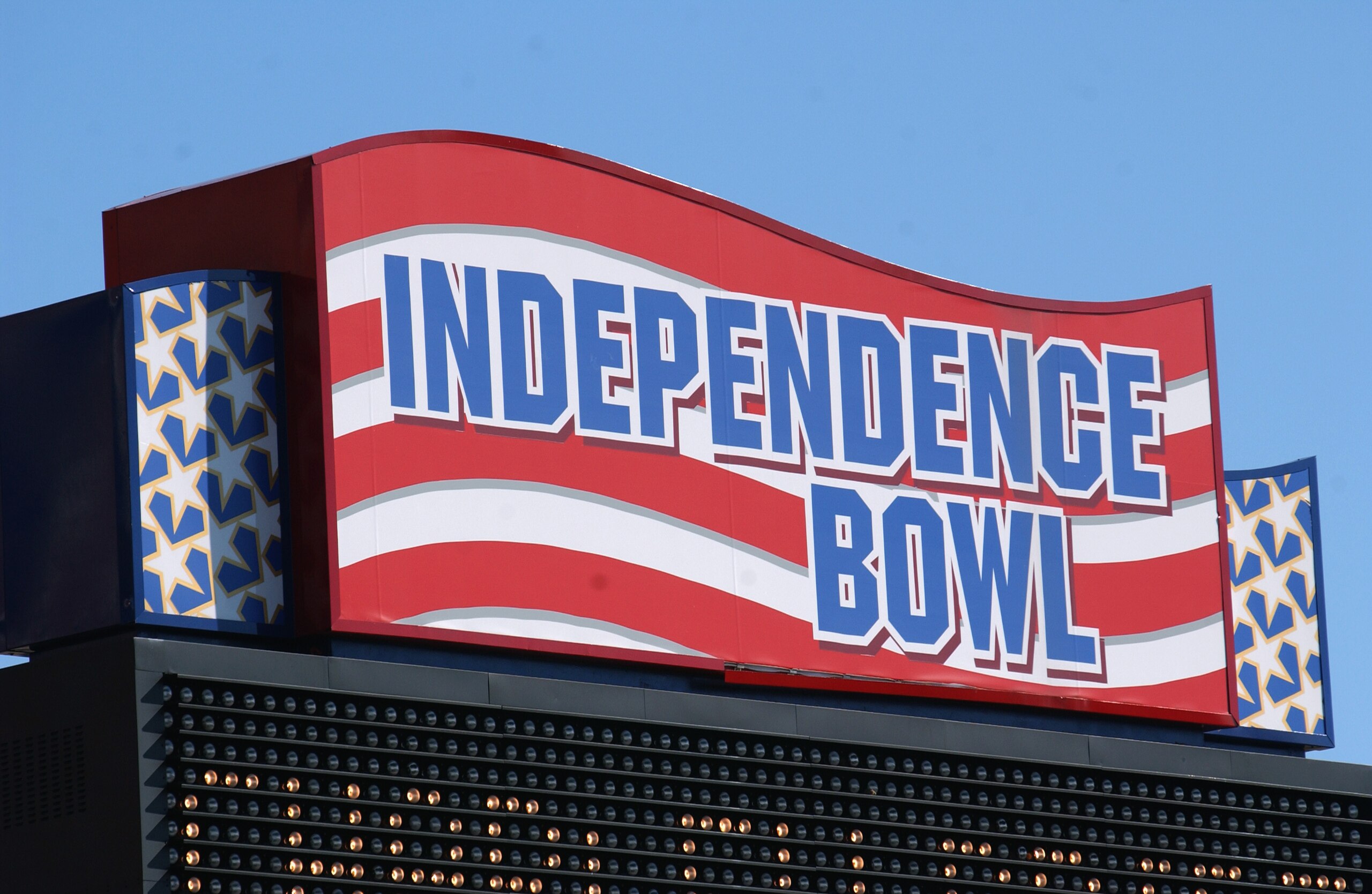 SHREVEPORT, LA - DECEMBER 27:  Photograph of the Independence Bowl logo on top of scoreboard during the MainStay Independence Bowl game between the University of Mississippi Ole Miss Rebels and the University of Nebraska Huskers at Independence Stadium on