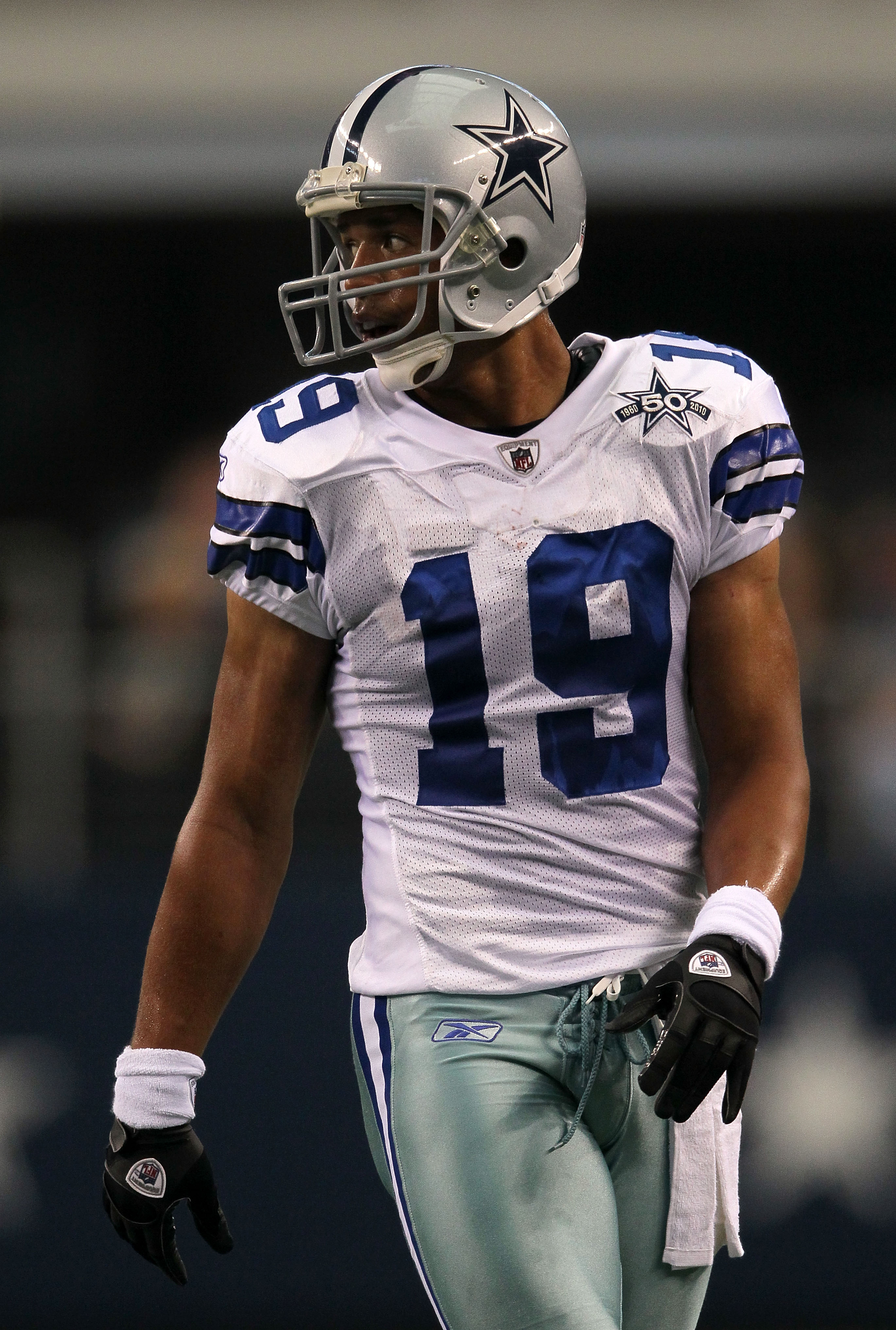 ARLINGTON, TX - OCTOBER 31:  Miles Austin #19 of the Dallas Cowboys looks on against the Jacksonville Jaguars at Cowboys Stadium on October 31, 2010 in Arlington, Texas.  (Photo by Stephen Dunn/Getty Images)