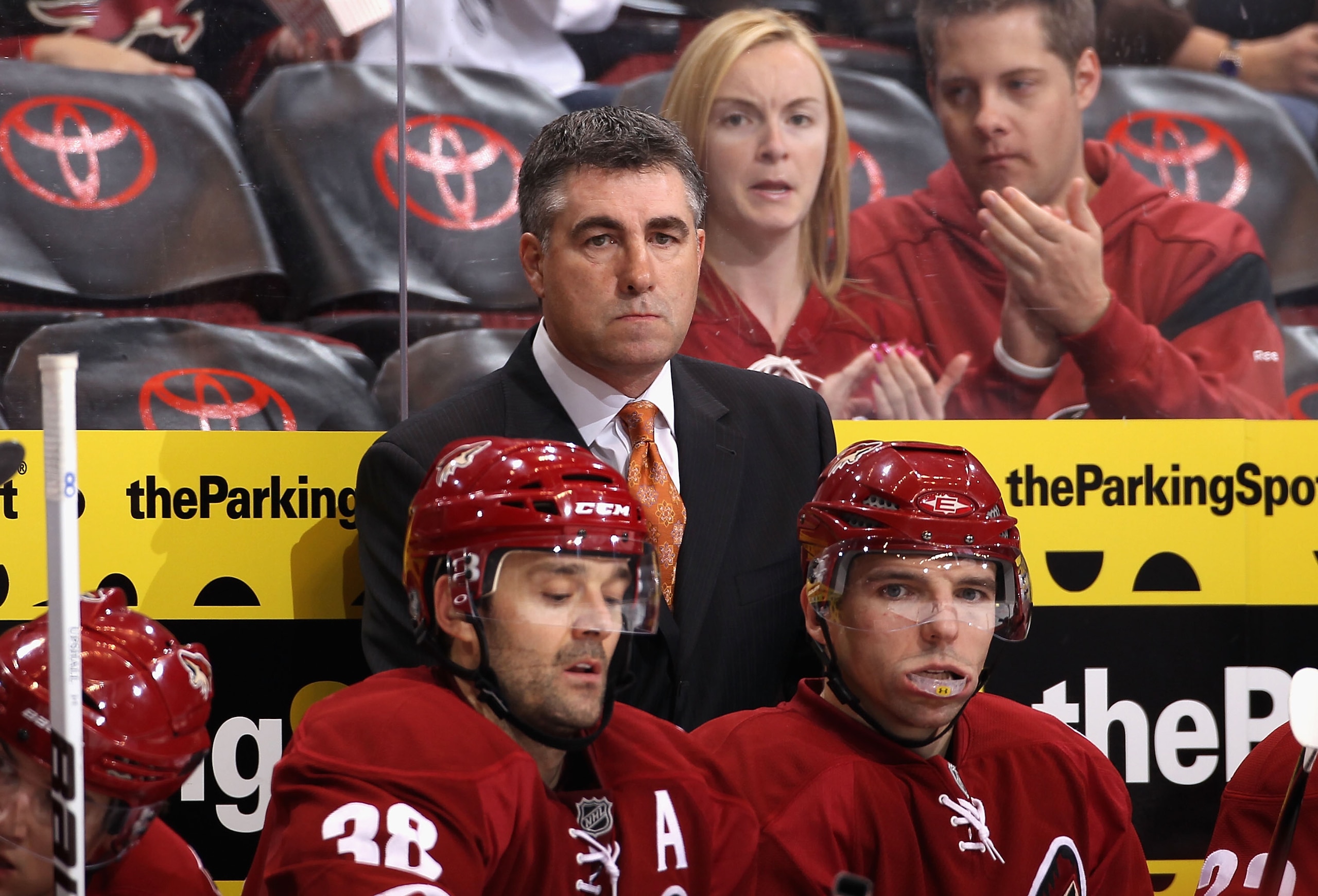 GLENDALE, AZ - DECEMBER 04:  Head coach Dave Tippett of the Phoenix Coyotes during the NHL game against the Florida Panthers at Jobing.com Arena on December 4, 2010 in Glendale, Arizona. The Panthers defeated the Coyotes 2-1 in an overtime shoot out.  (Ph