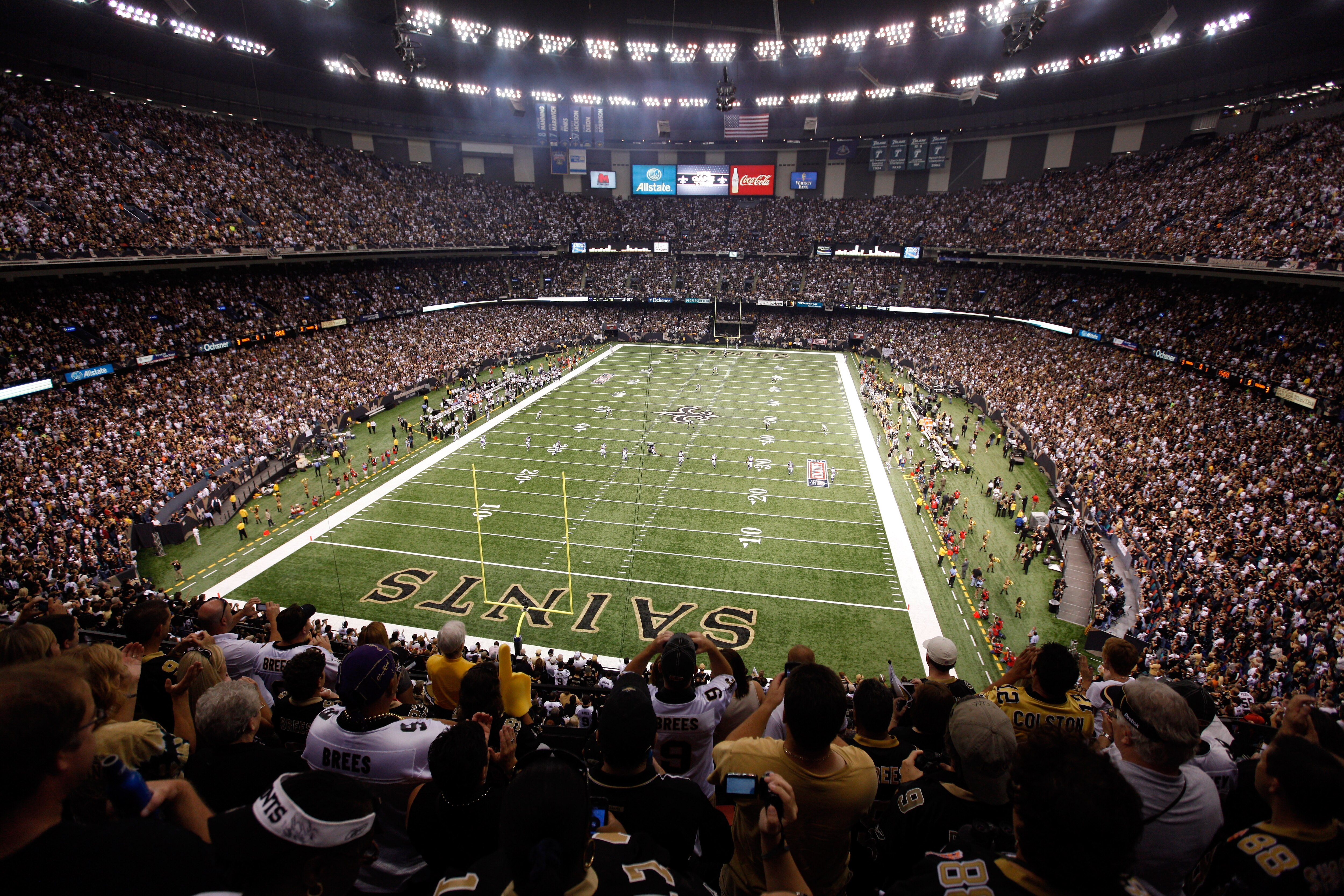 NEW ORLEANS - SEPTEMBER 09:  A general view of the stadium during kickoff as the New Orleans Saints play the Minnesota Vikings at Louisiana Superdome on September 9, 2010 in New Orleans, Louisiana.  (Photo by Chris Graythen/Getty Images)