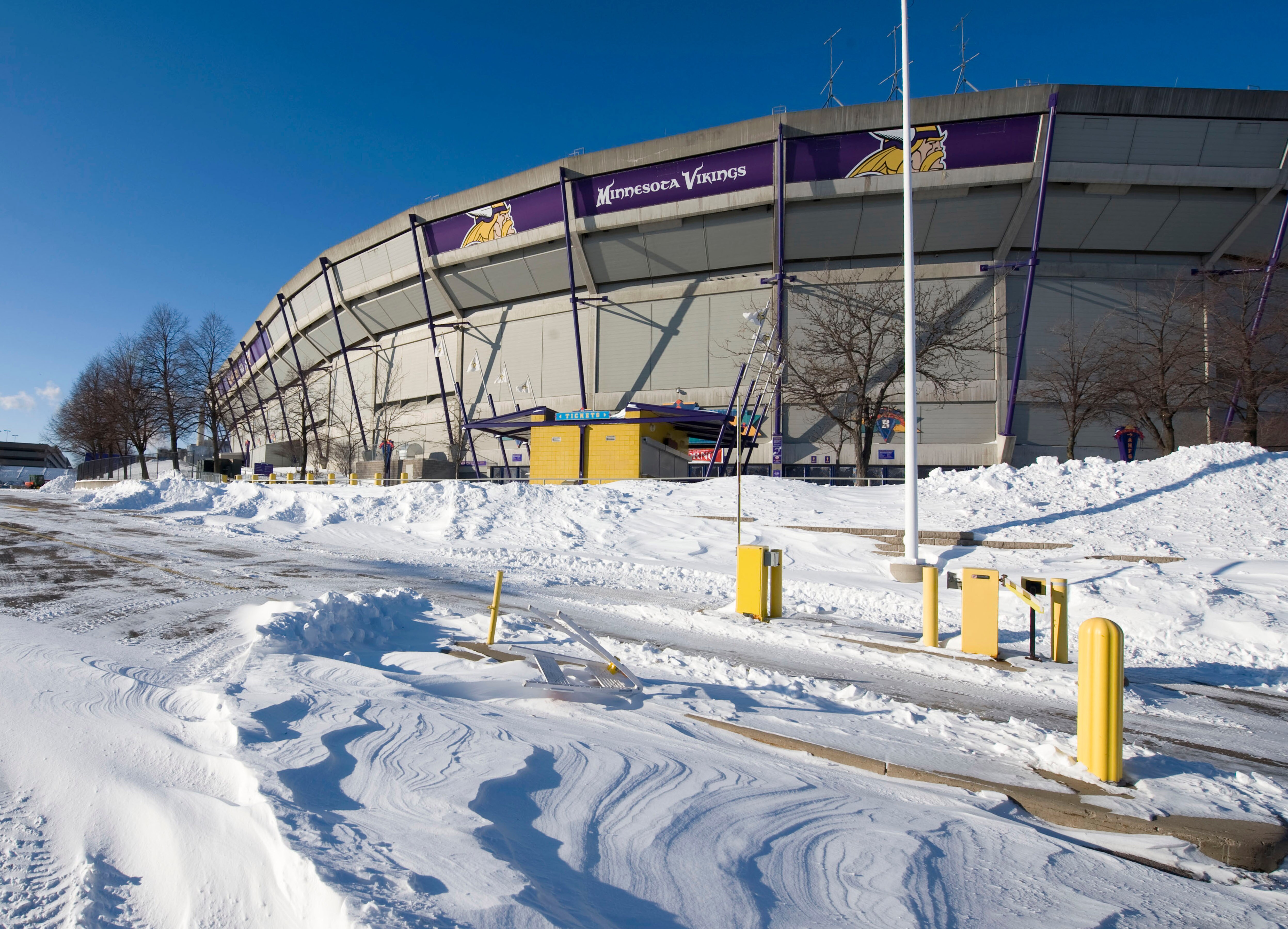 MINNEAPOLIS, MN - DECEMBER 12:  Snow surrounds the Hubert H. Humphrey Metrodome, Mall of America Stadium where the inflatable roof collapsed under the weight of snow during a storm Sunday morning December 12, 2010 in Minneapolis, Minnesota. A blizzard dum