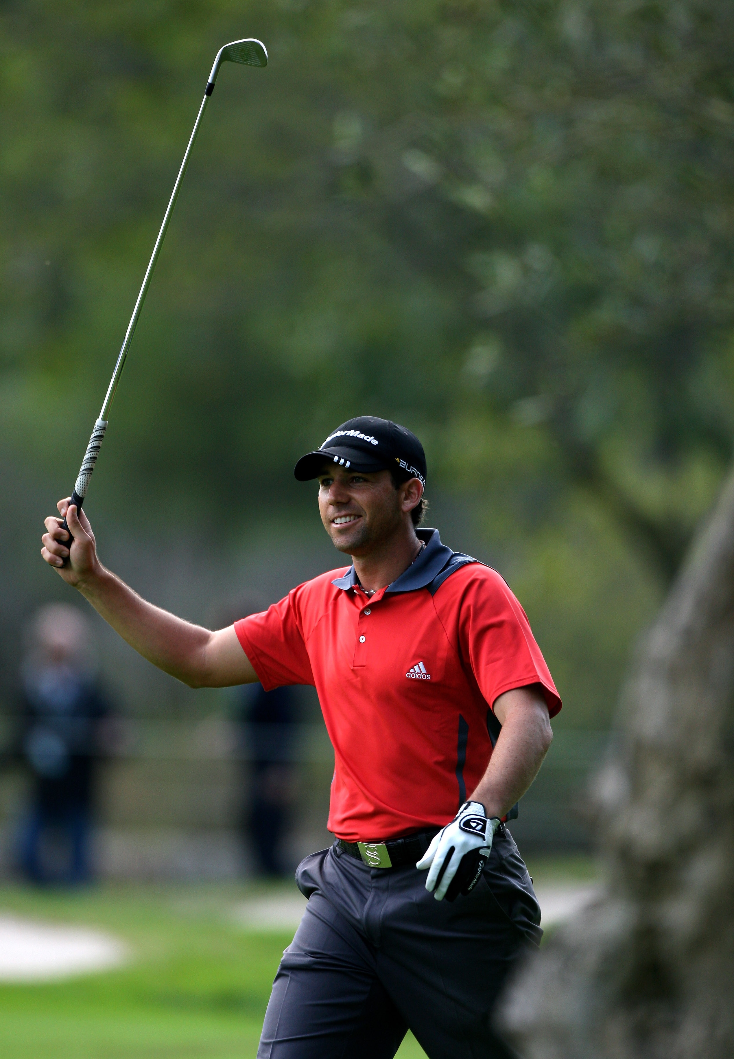 CASTELLO, SPAIN - OCTOBER 24:  Sergio Garcia of Spain looks happy after playing his shot through the trees on the 18th hole during the second round of the Castello Masters Costa Azahar at the Club de Campo del Mediterraneo on October 24, 2008 in Castello,