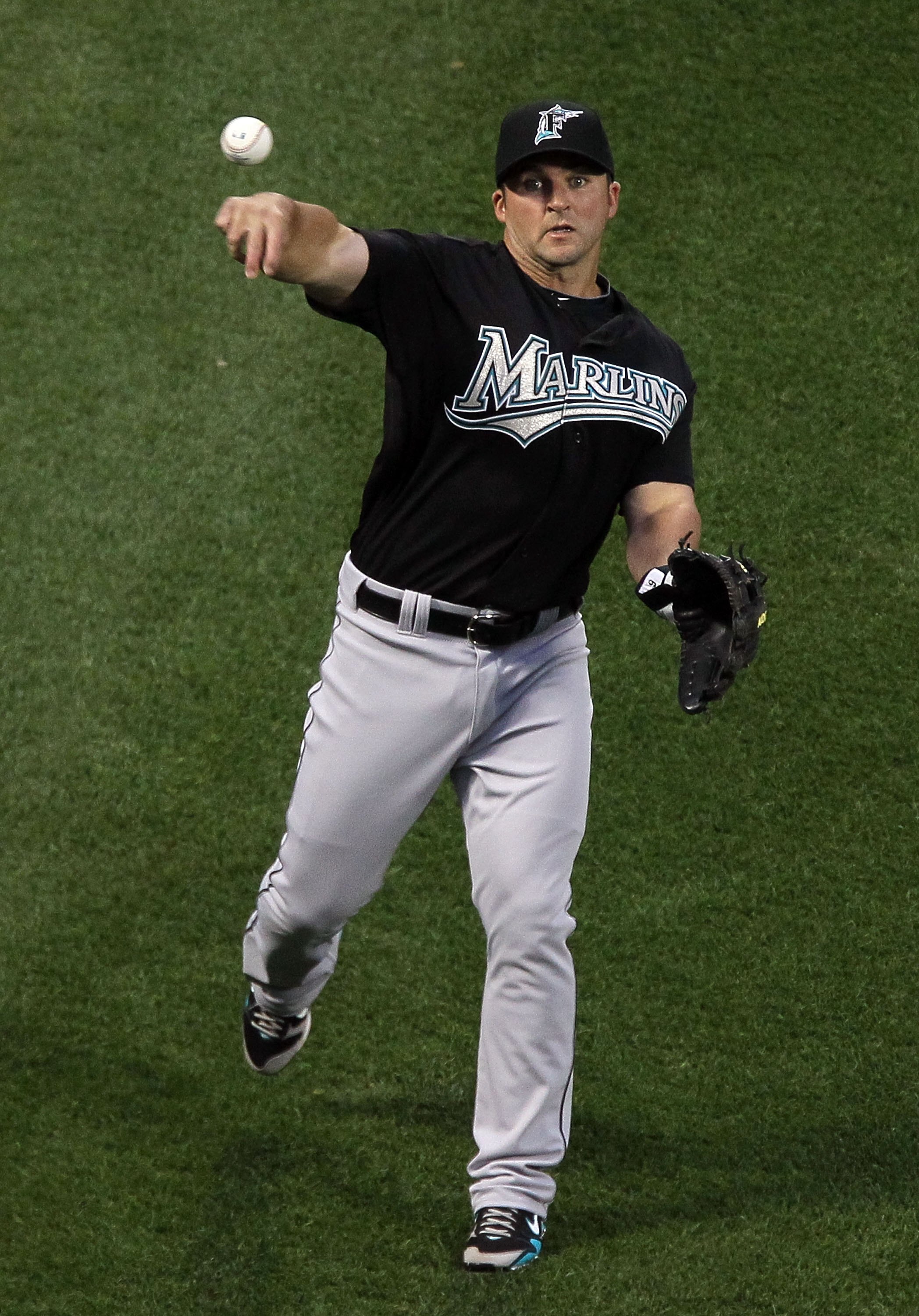 NEW YORK - APRIL 07:  Dan Uggla #6 of the Florida Marlins warms up before playing against the New York Mets on April 7, 2010 at Citi Field in the Flushing neighborhood of the Queens borough of New York City.  (Photo by Jim McIsaac/Getty Images)