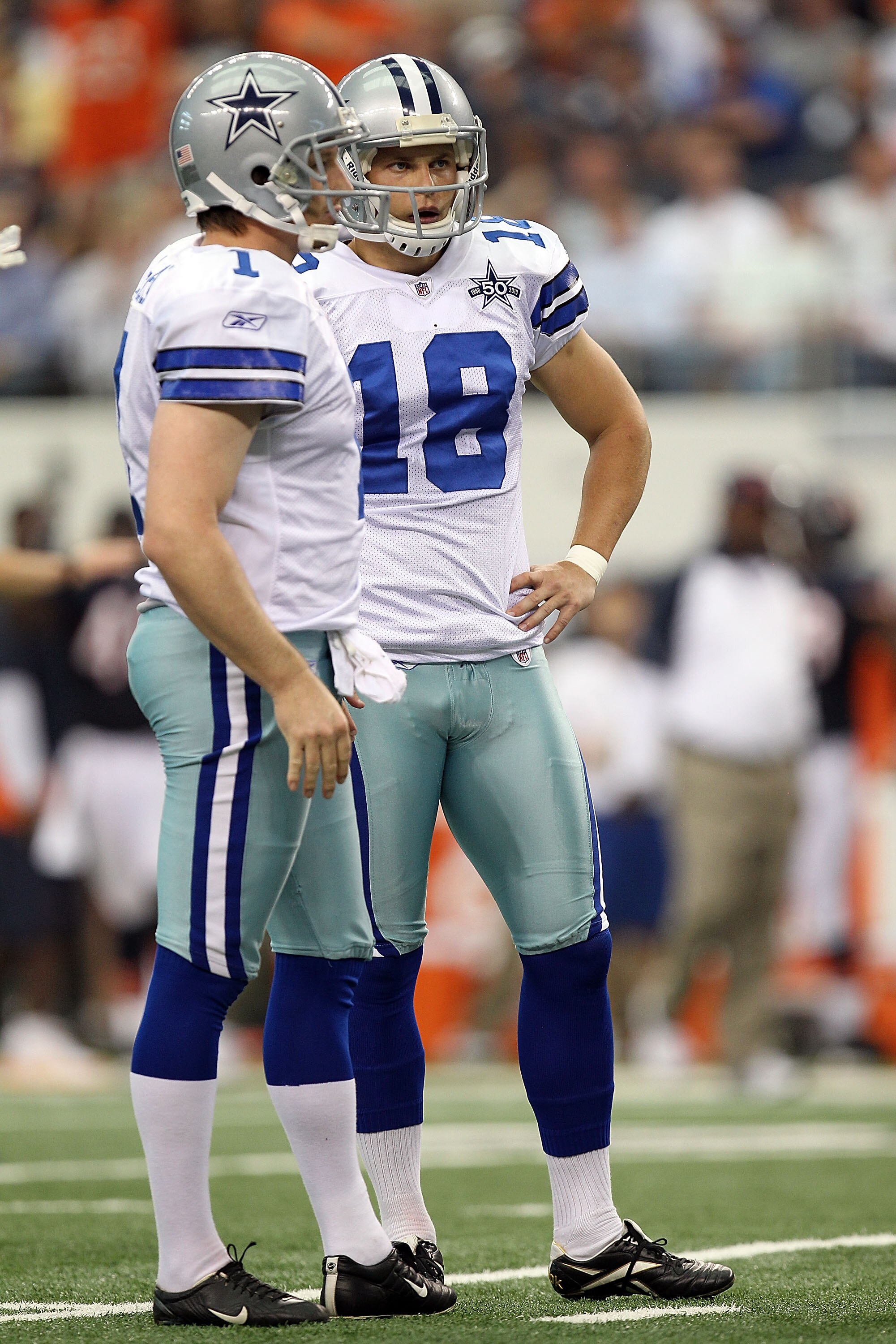 ARLINGTON, TX - SEPTEMBER 19:  Kicker David Buehler #18 of the Dallas Cowboys at Cowboys Stadium on September 19, 2010 in Arlington, Texas.  (Photo by Ronald Martinez/Getty Images)