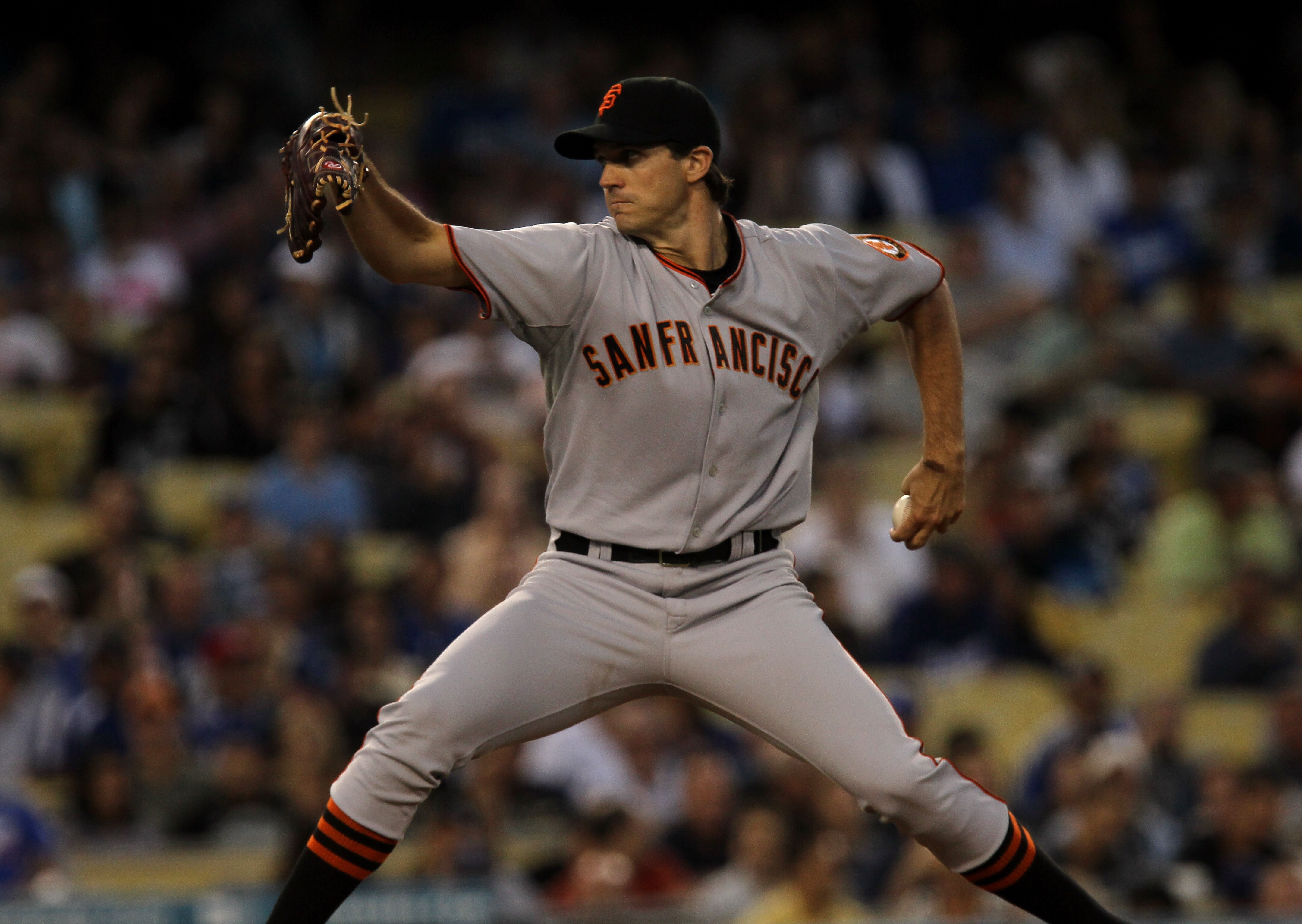 LOS ANGELES, CA - JULY 21:  Barry Zito #75 of the San Francisco Giants throws a pitch against the Los Angeles Dodgers on July 21, 2010 at Dodger Stadium in Los Angeles, California. The Dodgers won 2-0.  (Photo by Stephen Dunn/Getty Images)