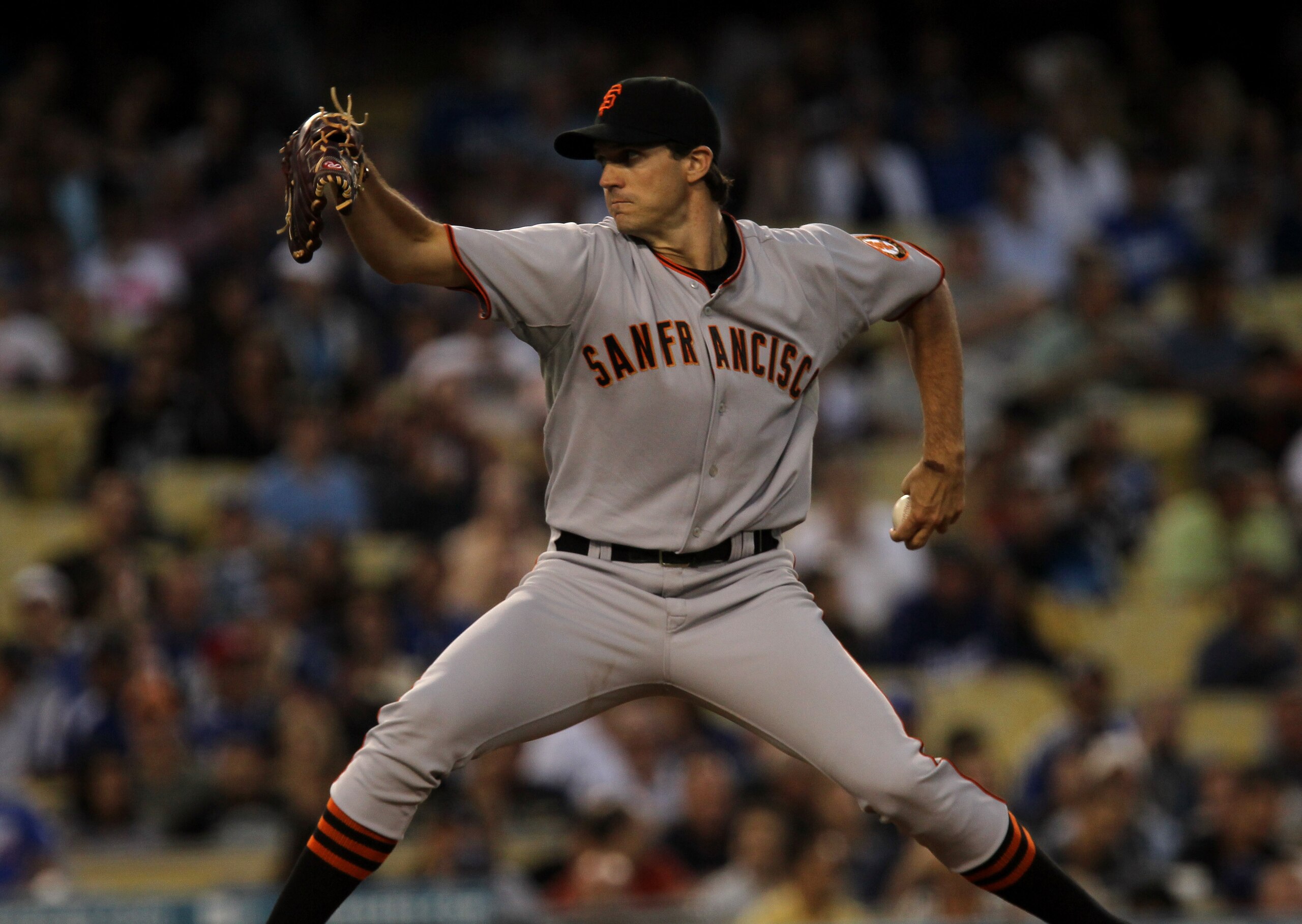 LOS ANGELES, CA - JULY 21:  Barry Zito #75 of the San Francisco Giants throws a pitch against the Los Angeles Dodgers on July 21, 2010 at Dodger Stadium in Los Angeles, California. The Dodgers won 2-0.  (Photo by Stephen Dunn/Getty Images)