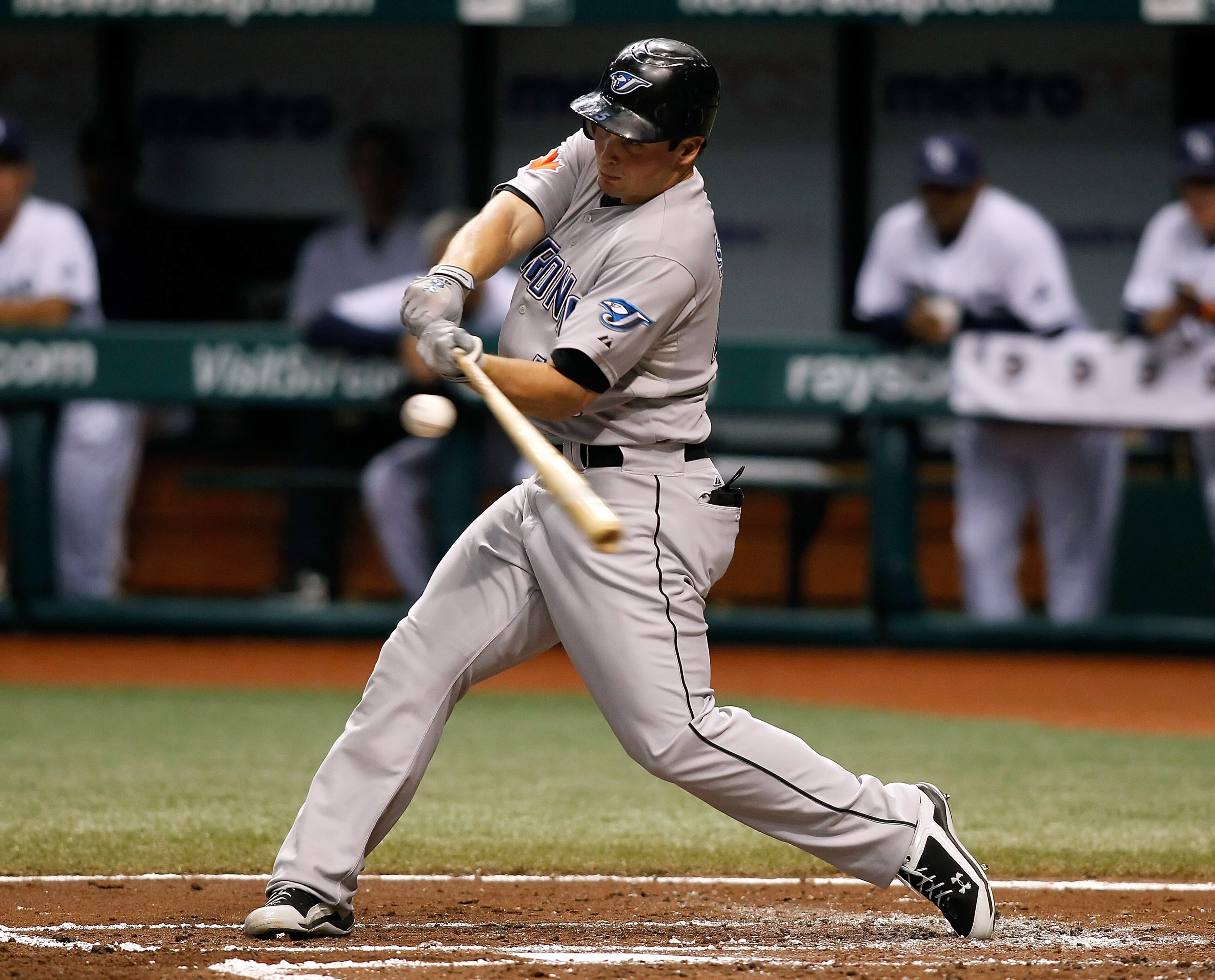 ST PETERSBURG, FL - AUGUST 31: Outfielder Travis Snider #45 of the Toronto Blue Jays fouls off a pitch against the Tampa Bay Rays during the game at Tropicana Field on August 31, 2010 in St. Petersburg, Florida. (Photo by J. Meric/Getty Images) ST PETERSBURG, FL - AUGUST 31: Outfielder Travis Snider #45 of the Toronto Blue Jays fouls off a pitch against the Tampa Bay Rays during the game at Tropicana Field on August 31, 2010 in St. Petersburg, Florida. (Photo by J. Meric/Getty Images)