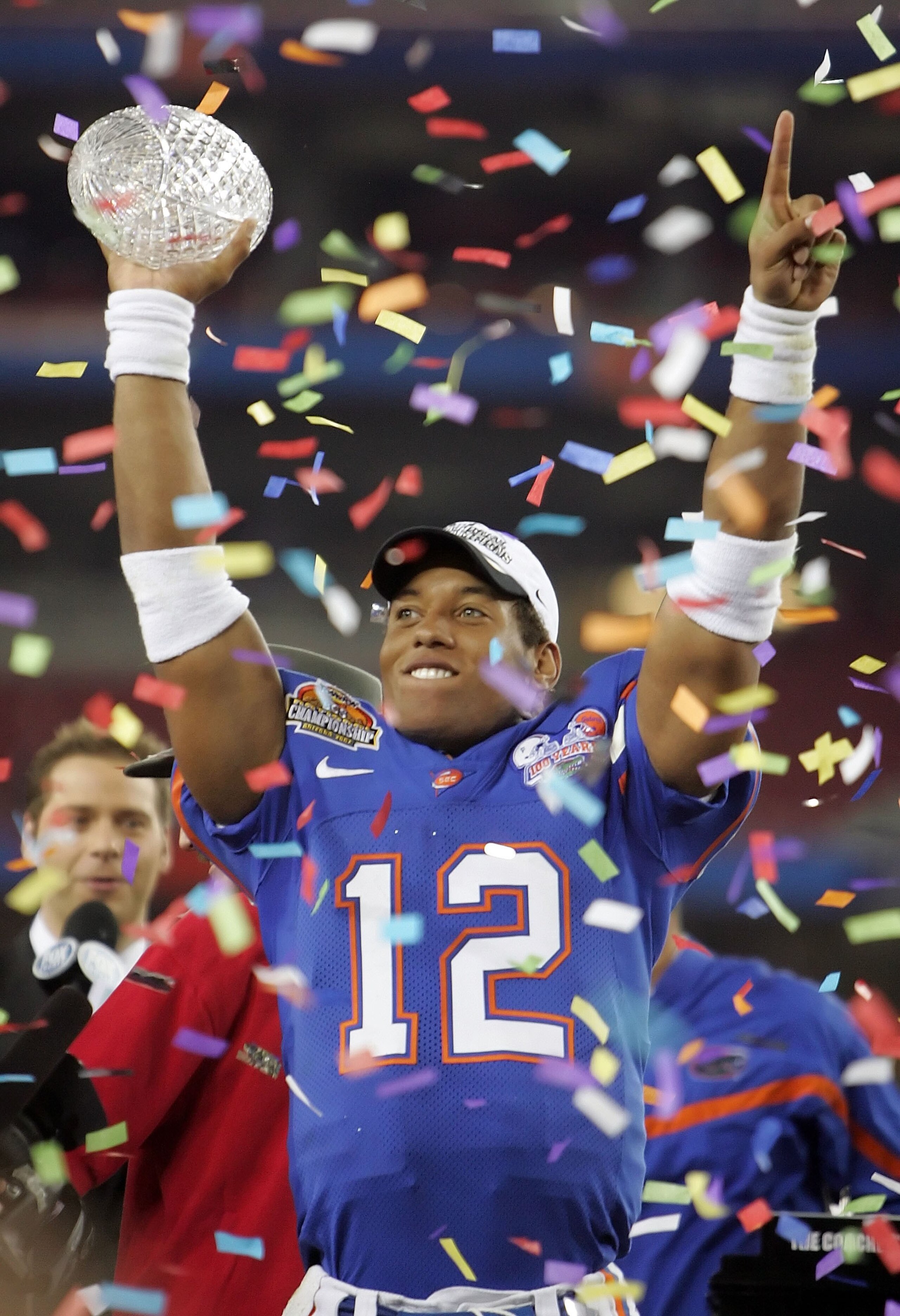 GLENDALE, AZ - JANUARY 08: Quarterback Chris Leak #12 of the Florida Gators celebrates after defeating the Ohio State Buckeyes after the 2007 Tostitos BCS National Championship Game at the University of Phoenix Stadium on January 8, 2007 in Glendale, Ari GLENDALE, AZ - JANUARY 08: Quarterback Chris Leak #12 of the Florida Gators celebrates after defeating the Ohio State Buckeyes after the 2007 Tostitos BCS National Championship Game at the University of Phoenix Stadium on January 8, 2007 in Glendale, Ari
