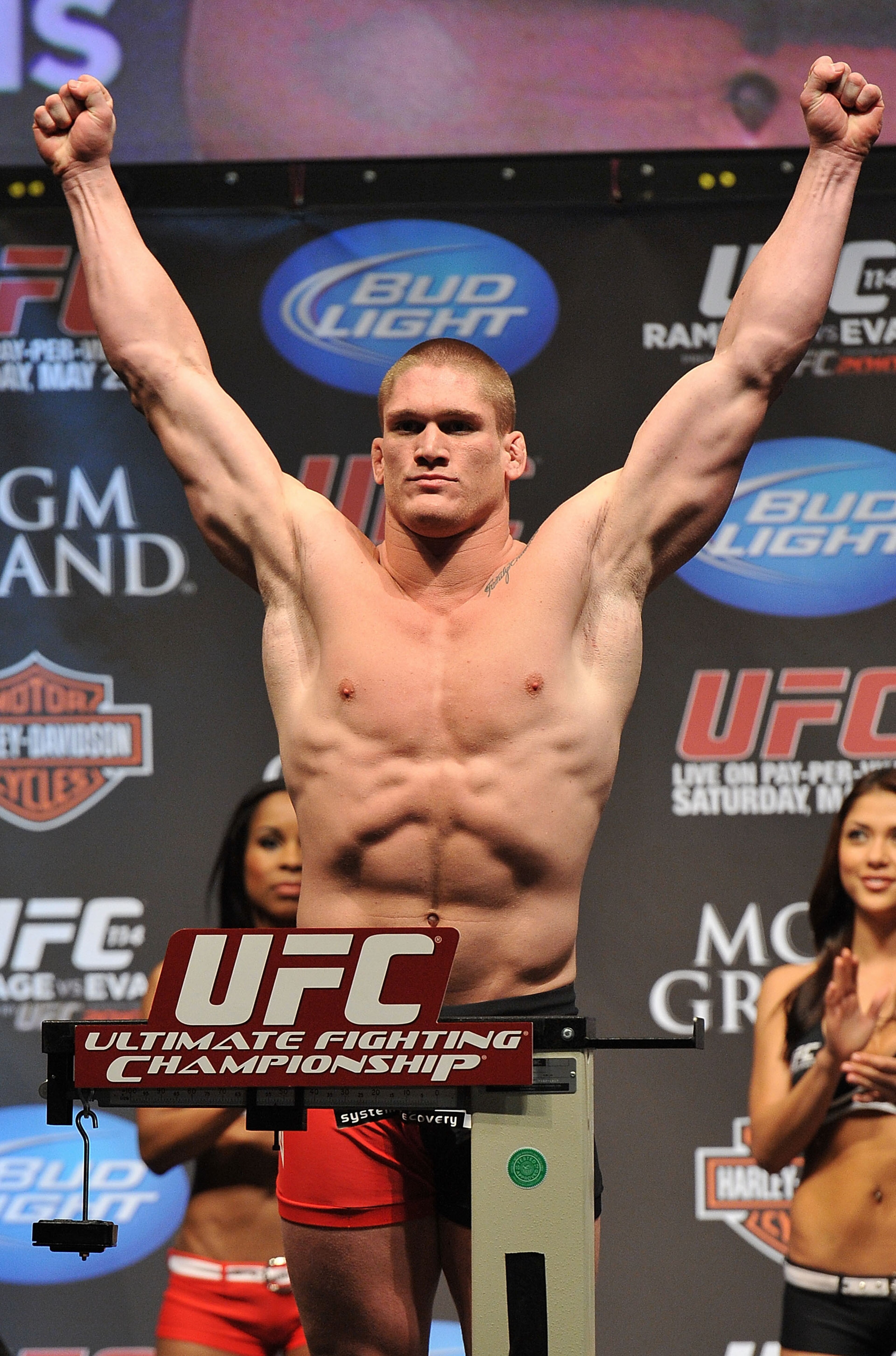 LAS VEGAS - MAY 28: UFC fighter Todd Duffee weighs in for his fight against UFC fighter Mike Russow at UFC 114: Rampage versus Rashad at the Mandalay Bay Hotel on May 28, 2010 in Las Vegas, Nevada. (Photo by Jon Kopaloff/Getty Images) LAS VEGAS - MAY 28: UFC fighter Todd Duffee weighs in for his fight against UFC fighter Mike Russow at UFC 114: Rampage versus Rashad at the Mandalay Bay Hotel on May 28, 2010 in Las Vegas, Nevada. (Photo by Jon Kopaloff/Getty Images)