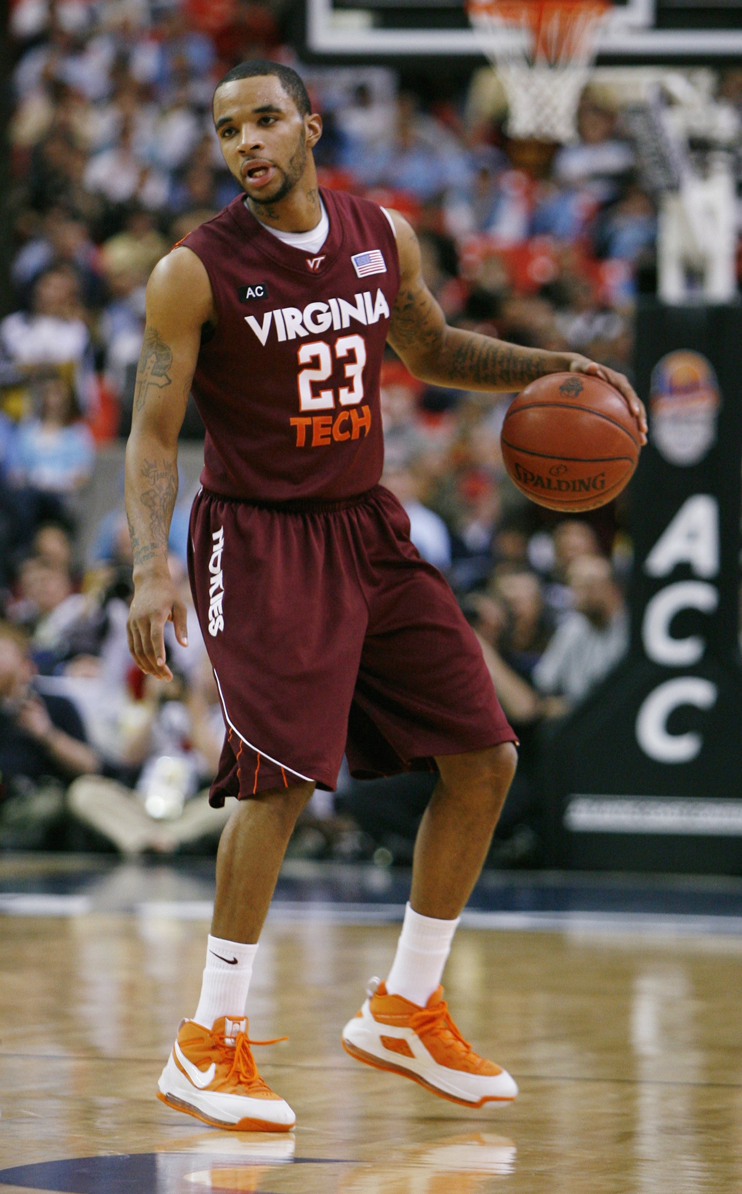 ATLANTA - MARCH 13: Malcolm Delaney #23 of the Virginia Tech Hokies dribbles against the North Carolina Tar Heels during day two of the 2009 ACC Men's Basketball Tournament on March 13, 2009 at the Georgia Dome in Atlanta, Georgia. (Photo by Kevin C. Co ATLANTA - MARCH 13: Malcolm Delaney #23 of the Virginia Tech Hokies dribbles against the North Carolina Tar Heels during day two of the 2009 ACC Men's Basketball Tournament on March 13, 2009 at the Georgia Dome in Atlanta, Georgia. (Photo by Kevin C. Co