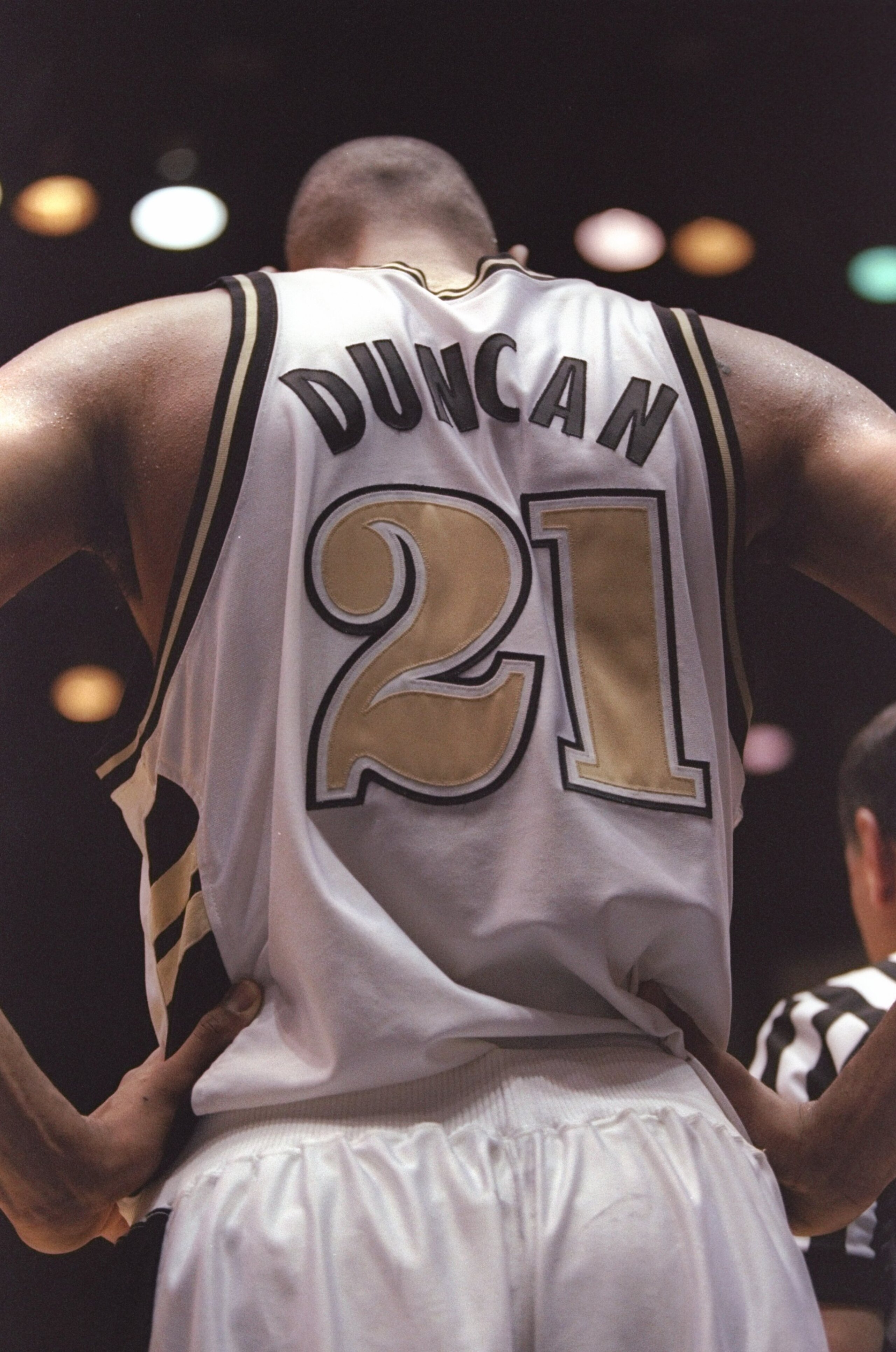 16 Mar 1997: Center Tim Duncan of the Wake Forest Demon Deacons hold his head down a playoff game against the Stanford Cardinals at the McKale Center in Tuscon, Arizona . The Cardinals won the game 72 - 66. Mandatory Credit: Brian Bahr /Allsport 16 Mar 1997: Center Tim Duncan of the Wake Forest Demon Deacons hold his head down a playoff game against the Stanford Cardinals at the McKale Center in Tuscon, Arizona . The Cardinals won the game 72 - 66. Mandatory Credit: Brian Bahr /Allsport