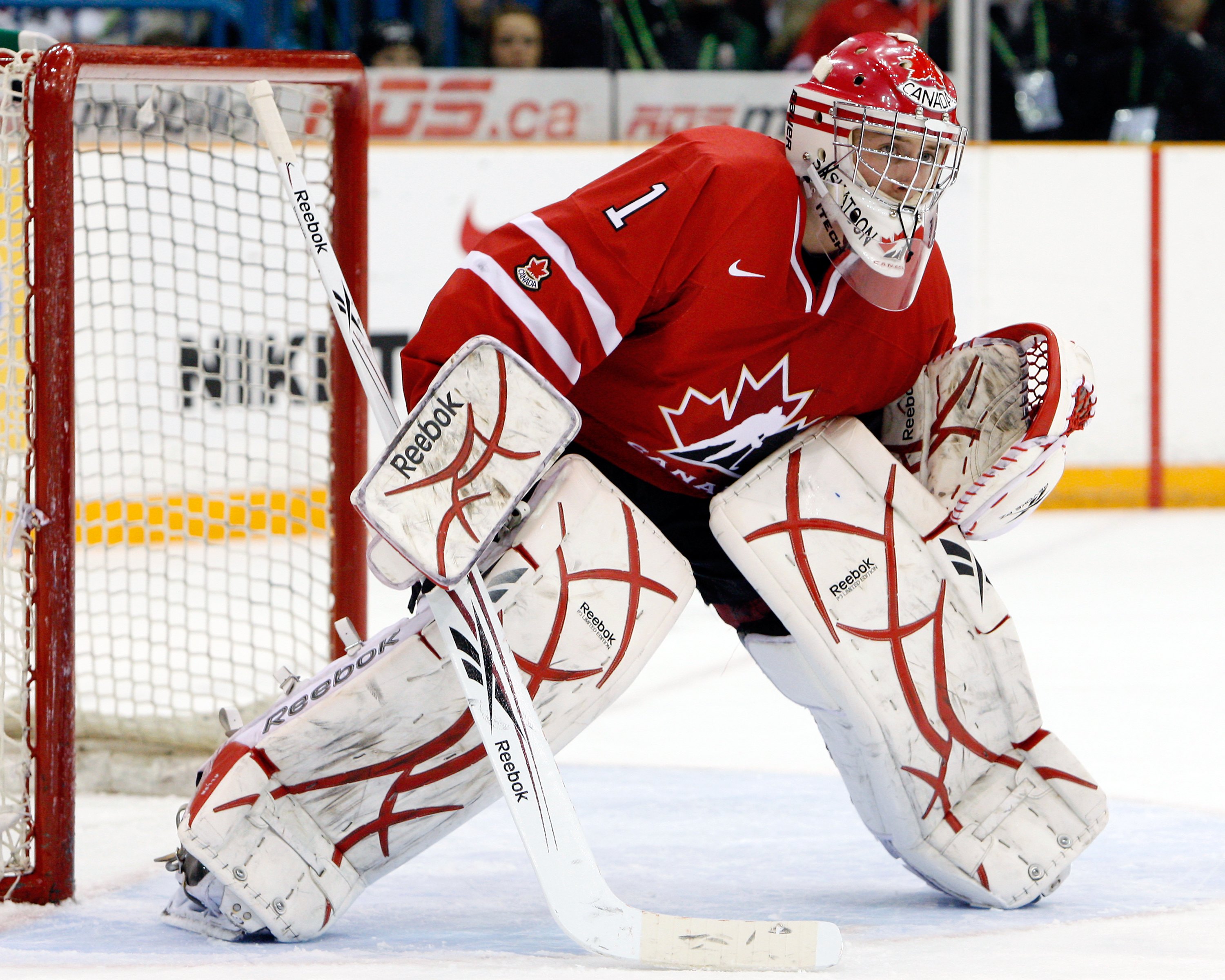 SASKATOON, SK - JANUARY 5:  Jake Allen #1 of Team Canada watches play during the 2010 IIHF World Junior Championship Tournament Gold Medal game against Team USA on January 5, 2010 at the Credit Union Centre in Saskatoon, Saskatchewan, Canada.  Team USA de