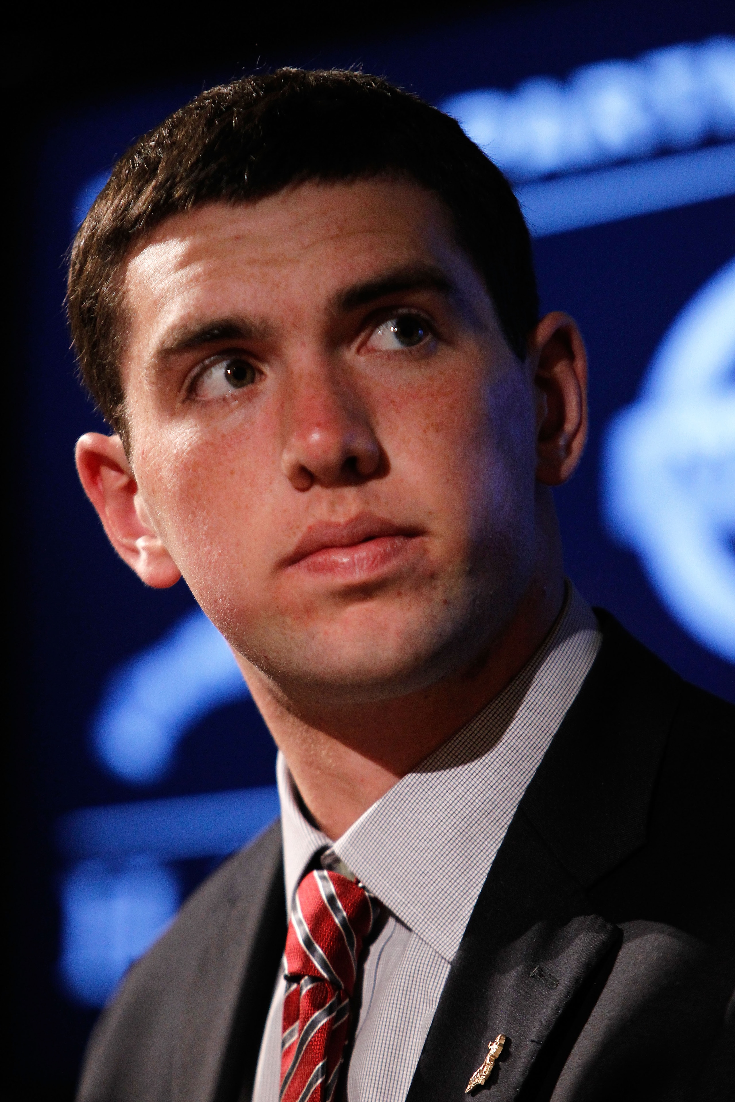 NEW YORK, NY - DECEMBER 11:  Andrew Luck of the Stanford University Cardinals looks on during a press conference for Heisman Trophy candidates at The New York Marriott Marquis on December 11, 2010 in New York City.  (Photo by Jeff Zelevansky/Getty Images)