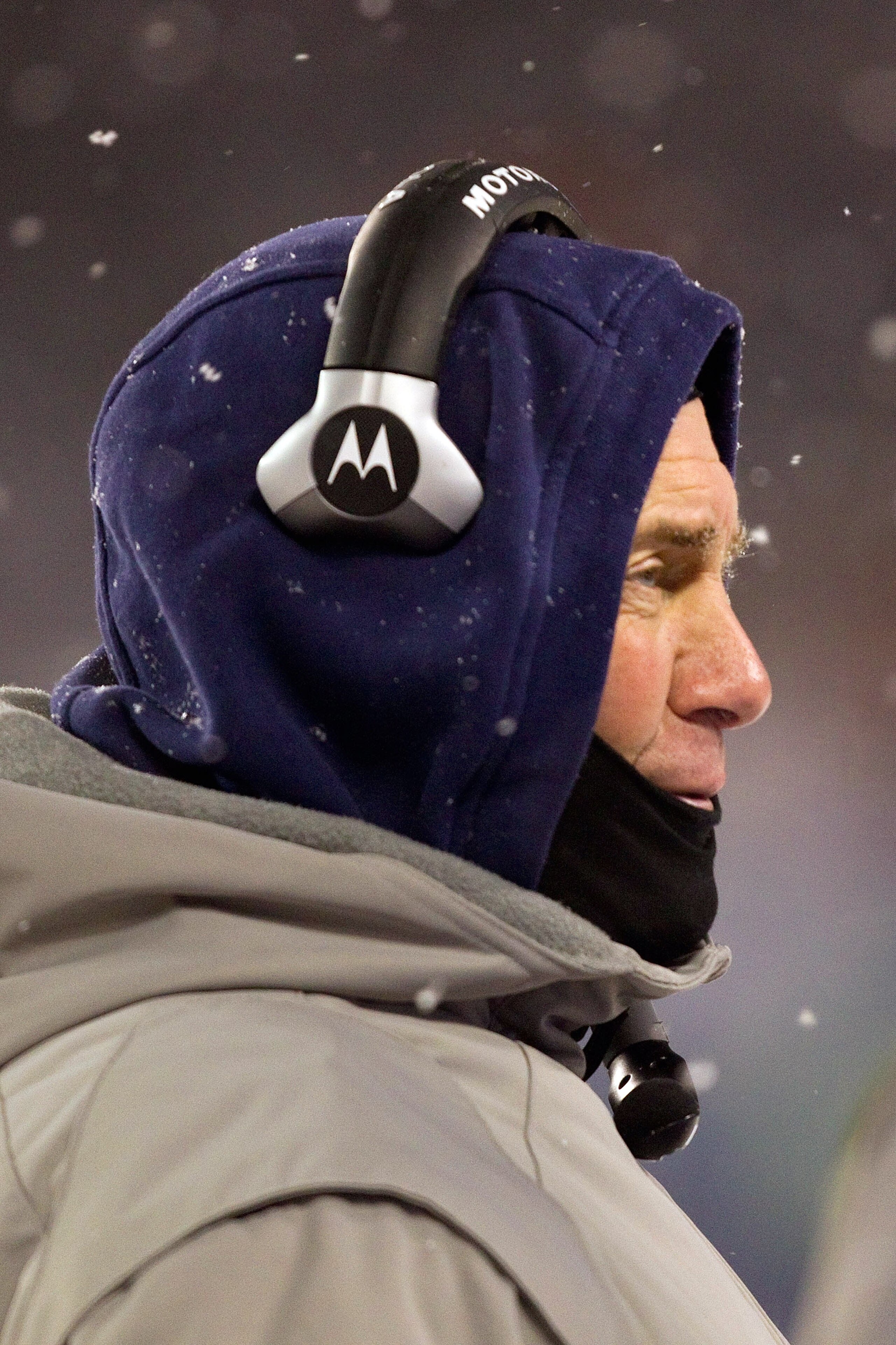 CHICAGO, IL - DECEMBER 12: Head coach Bill Belichick of the New England Patriots looks on from the sidelines at Soldier Field on December 12, 2010 in Chicago, Illinois.  The Patriots beat the Bears 36-7.  (Photo by Dilip Vishwanat/Getty Images)