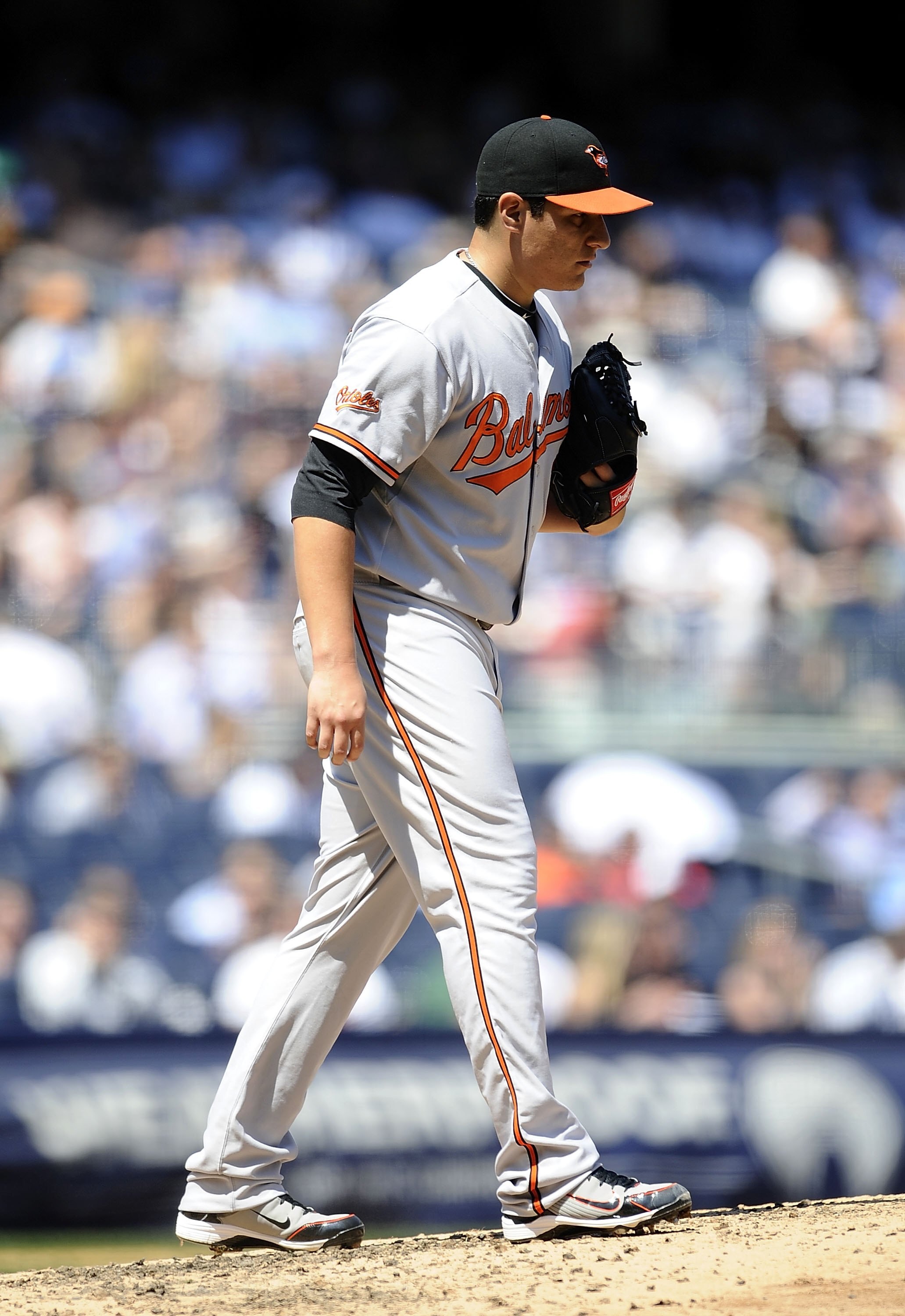 NEW YORK - MAY 05:  David Hernandez #29 of the Baltimore Orioles walks to the dugout against the New York Yankees at Yankee Stadium on May 5, 2010 in the Bronx borough of New York City  (Photo by Jeff Zelevansky/Getty Images)