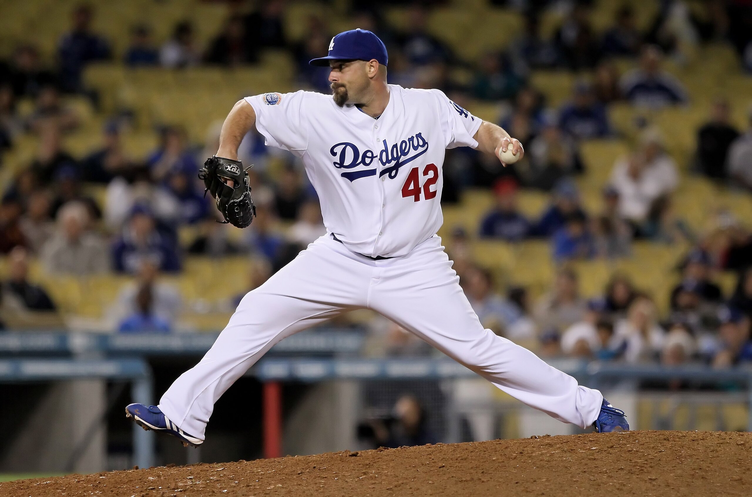 LOS ANGELES, CA - APRIL 15:  George Sherrill of the Los Angeles Dodgers pitches against the Arizona Diamondbacks at Dodger Stadium on April 15, 2010 in Los Angeles, California.  (Photo by Jeff Gross/Getty Images)