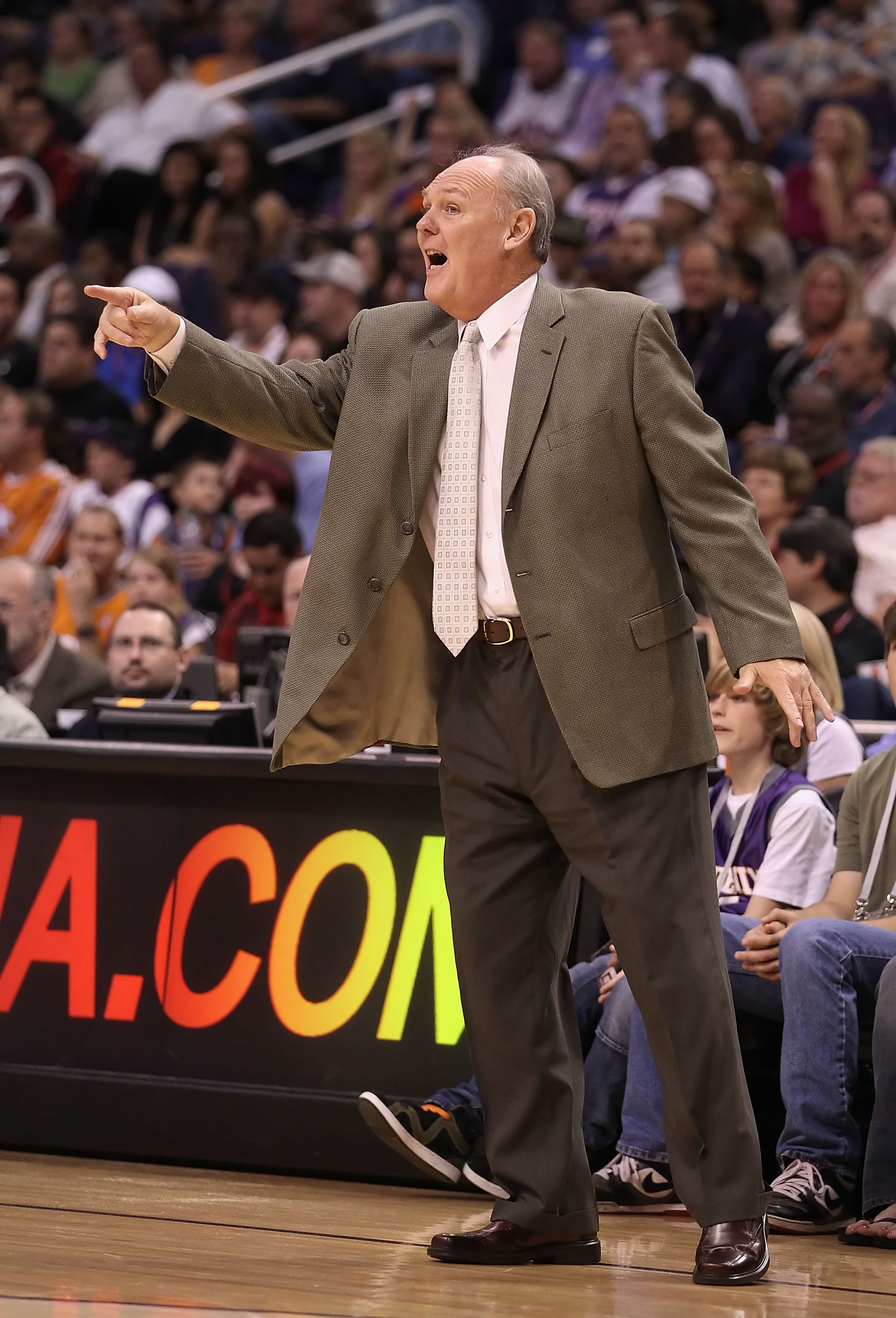 PHOENIX - OCTOBER 22: Head coach George Karl of the Denver Nuggets directs his team during the preseason NBA game against the Phoenix Suns at US Airways Center on October 22, 2010 in Phoenix, Arizona. NOTE TO USER: User expressly acknowledges and agrees PHOENIX - OCTOBER 22: Head coach George Karl of the Denver Nuggets directs his team during the preseason NBA game against the Phoenix Suns at US Airways Center on October 22, 2010 in Phoenix, Arizona. NOTE TO USER: User expressly acknowledges and agrees