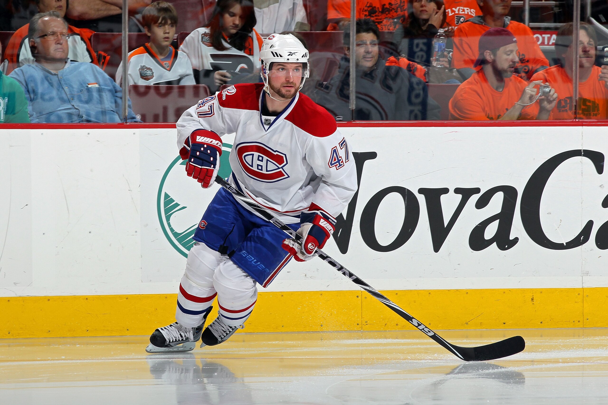 PHILADELPHIA - MAY 18:  Marc-Andre Bergeron #47 of the Montreal Canadiens skates against the Philadelphia Flyers in Game 2 of the Eastern Conference Finals during the 2010 NHL Stanley Cup Playoffs at Wachovia Center on May 18, 2010 in Philadelphia, Pennsy