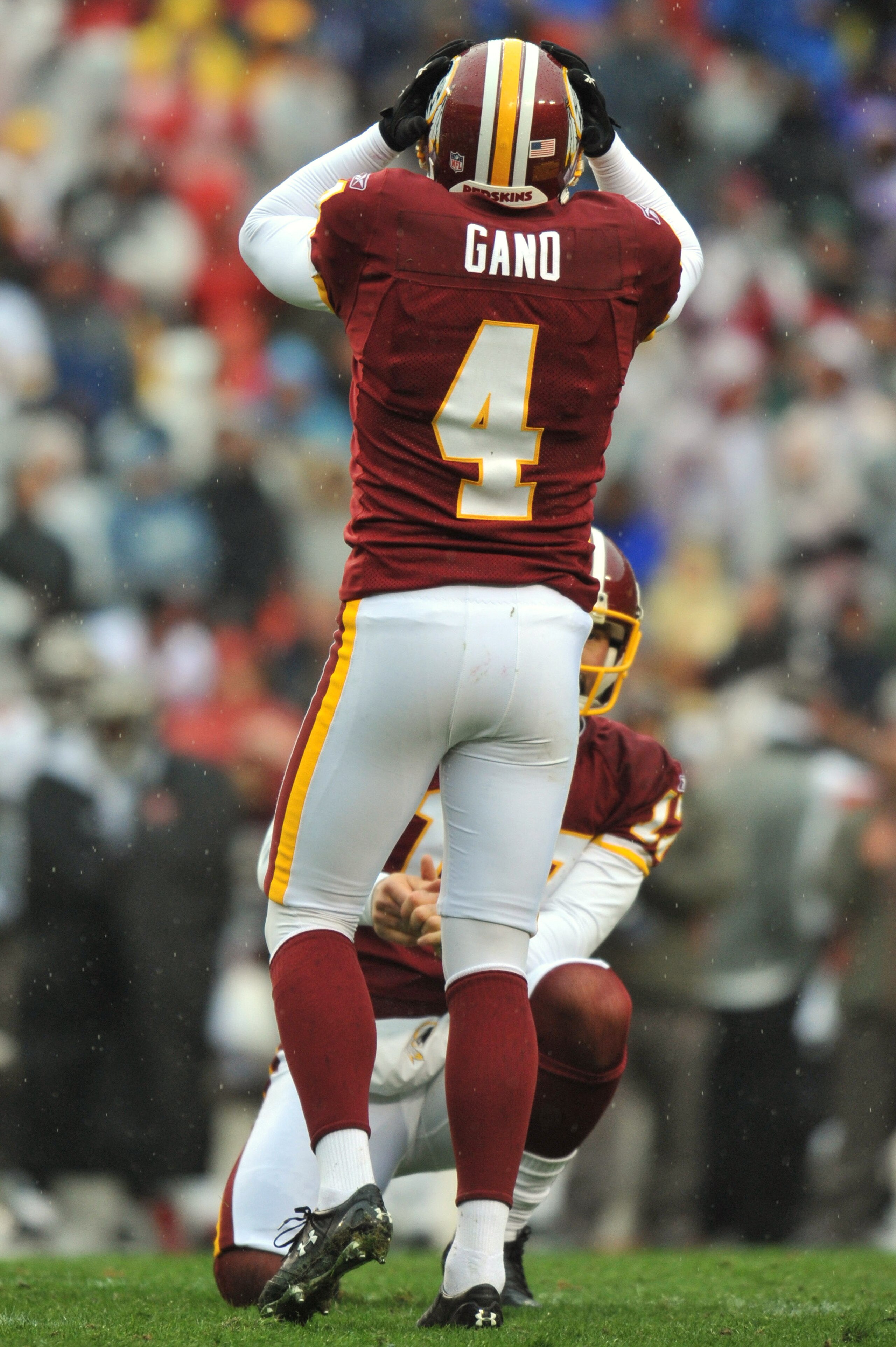 LANDOVER, MD - DECEMBER 12: Graham Gano #4 of the Washington Redskins reacts to one of two missed field goals during the game against the Tampa Bay Buccaneers at FedExField on December 12, 2010 in Landover, Maryland. The Buccaneers defeated the Redskins LANDOVER, MD - DECEMBER 12: Graham Gano #4 of the Washington Redskins reacts to one of two missed field goals during the game against the Tampa Bay Buccaneers at FedExField on December 12, 2010 in Landover, Maryland. The Buccaneers defeated the Redskins