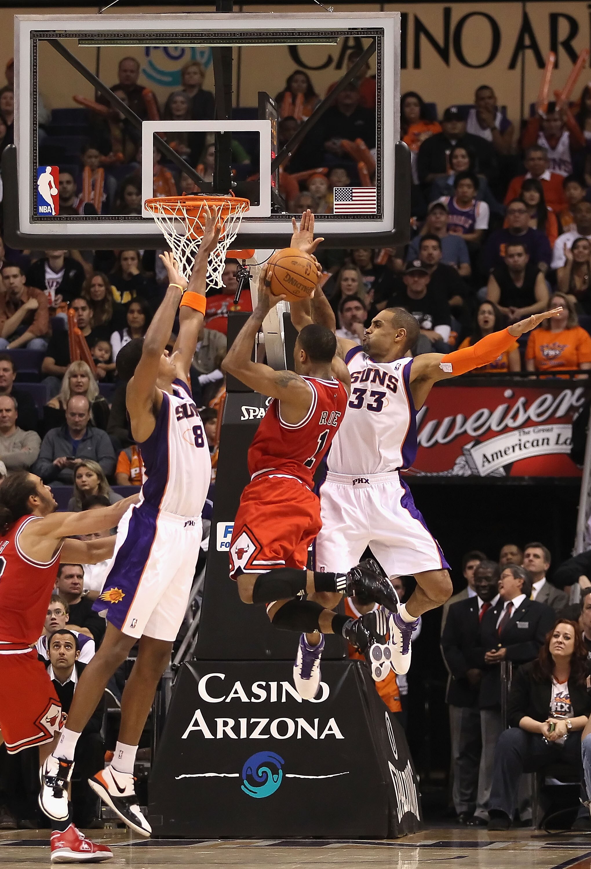 PHOENIX - NOVEMBER 24:  Derrick Rose #1 of the Chicago Bulls puts up a shot during the NBA game against the Phoenix Suns at US Airways Center on November 24, 2010 in Phoenix, Arizona. NOTE TO USER: User expressly acknowledges and agrees that, by downloadi