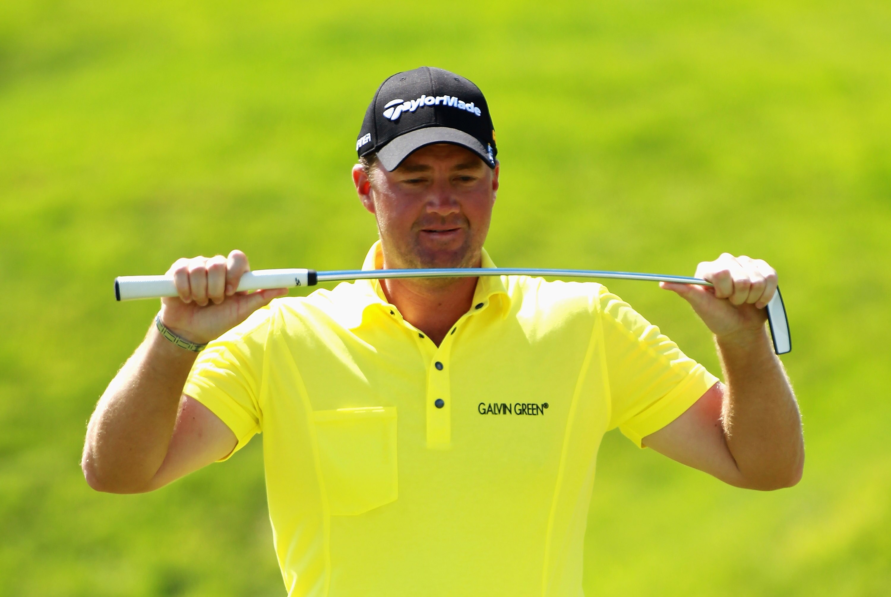 CELADNA, CZECH REPUBLIC - AUGUST 20:  Peter Hanson of Sweden shows his frustration to a missed birdie putt on the ninth green during the second round of the Czech Open 2010 at Prosper Golf Resort on August 20, 2010 in Celadna, Czech Republic.  (Photo by W